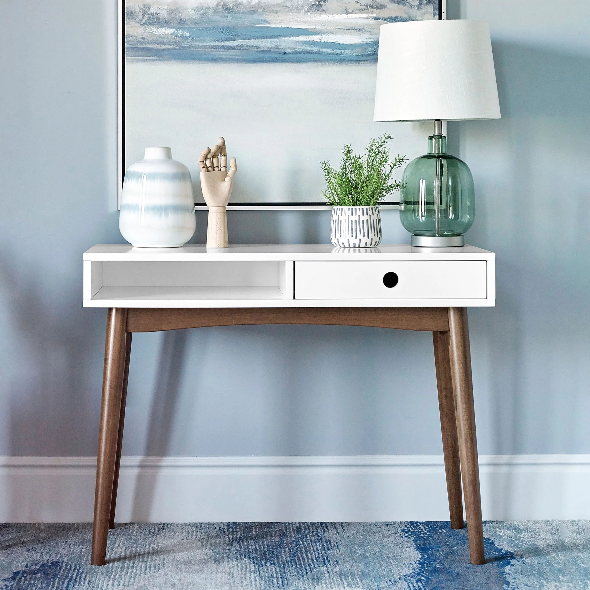 1 Drawer Writing Desk, Compact Size For Home Office - White - Image 2