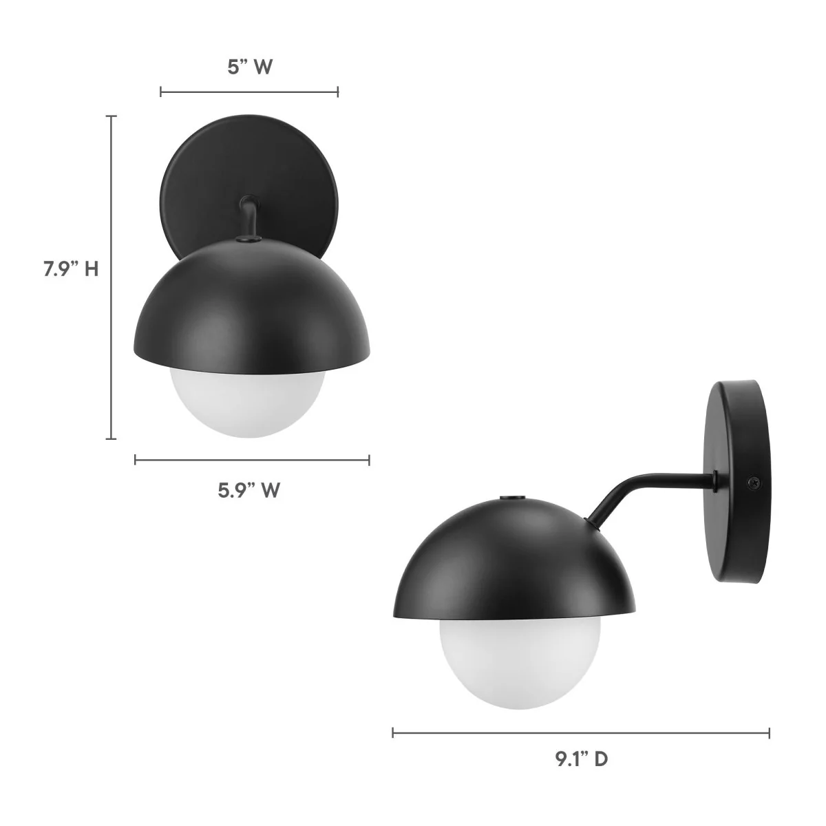 1-Light Eclipse Globe Wall Sconce with Dome Shade — Modern Mid-Century Wall Fixture - Image 15