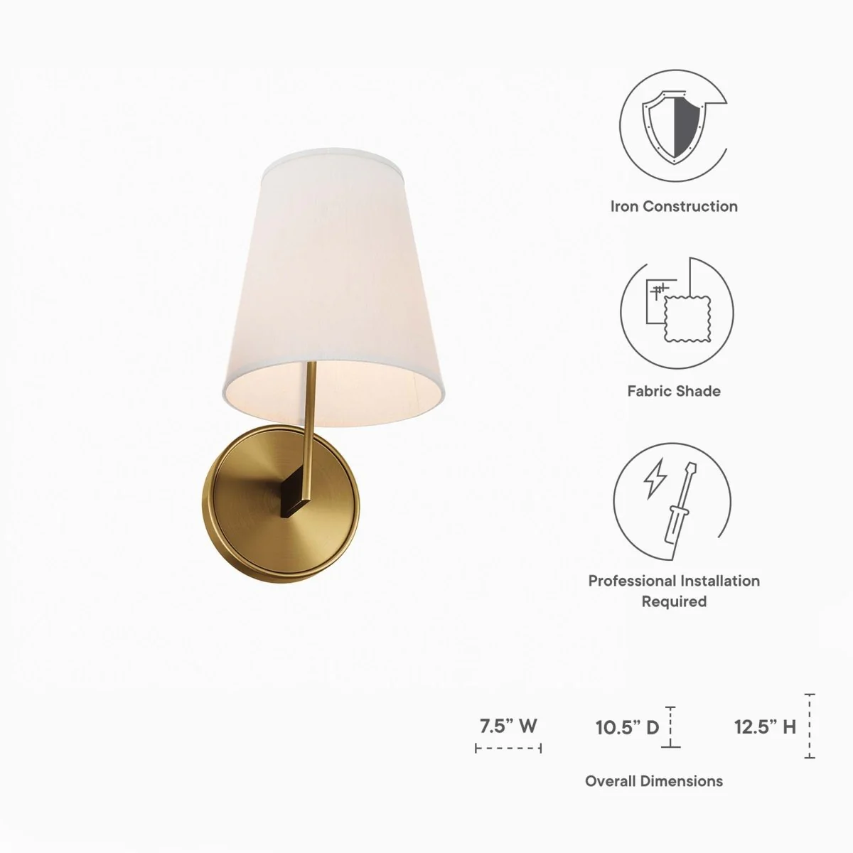 1-Light Fabric Cone Wall Sconce – Modern Fabric Shade Wall-Mounted Lighting Fixture - Image 4