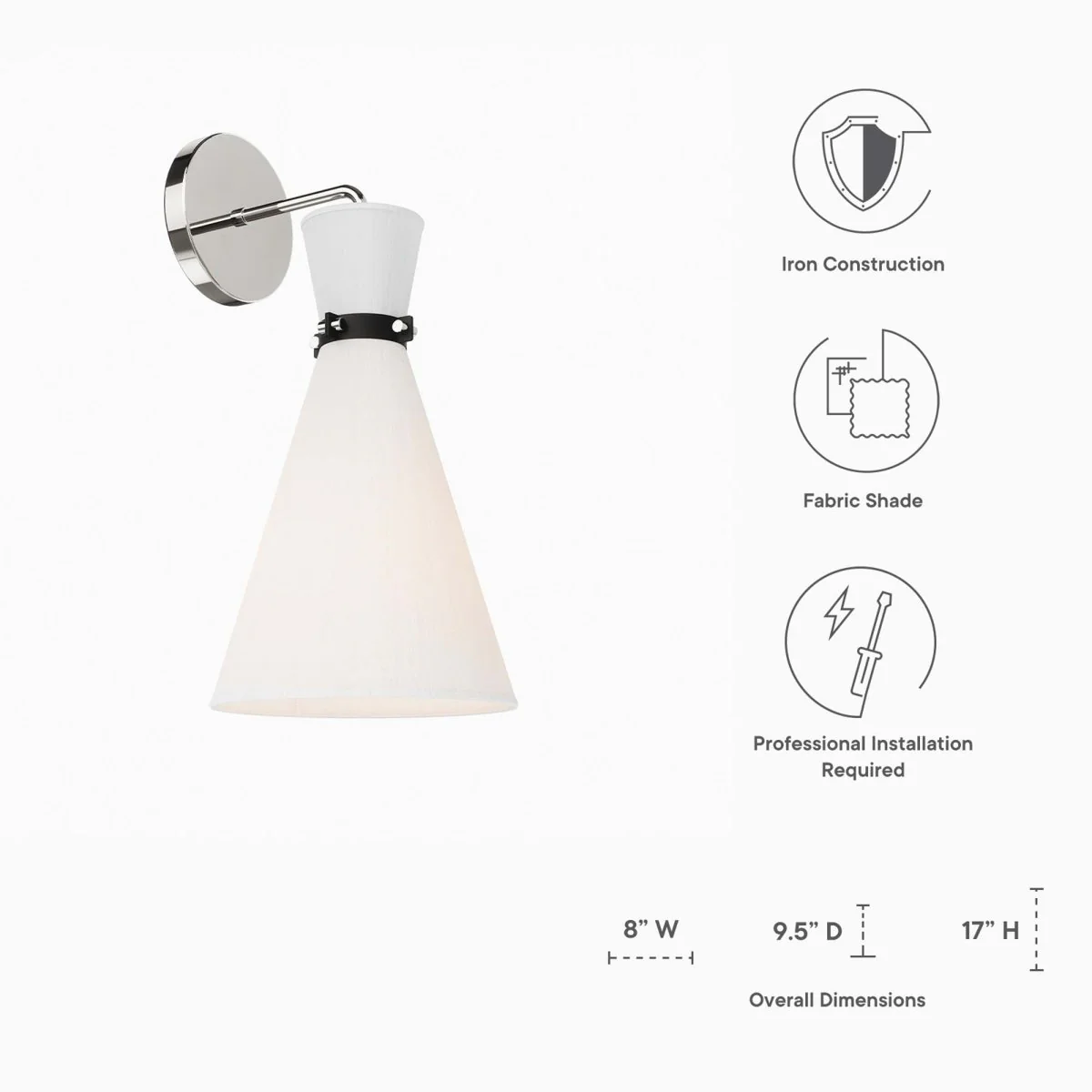 1-Light Hourglass Fabric Wall Sconce with Fabric Shade and Modern Hourglass Design - Image 12