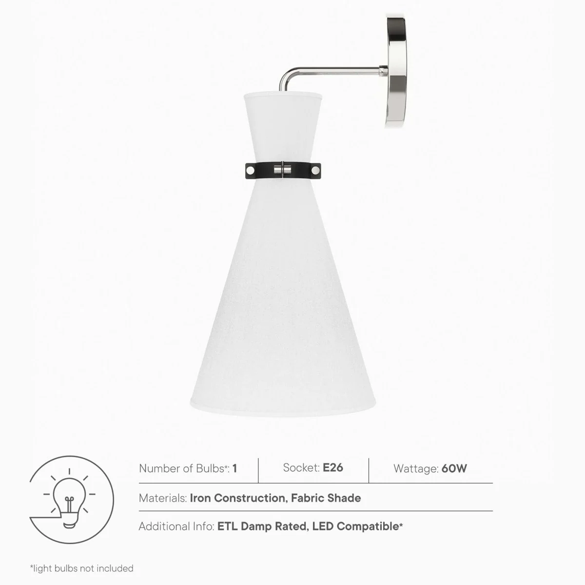 1-Light Hourglass Fabric Wall Sconce with Fabric Shade and Modern Hourglass Design - Image 13