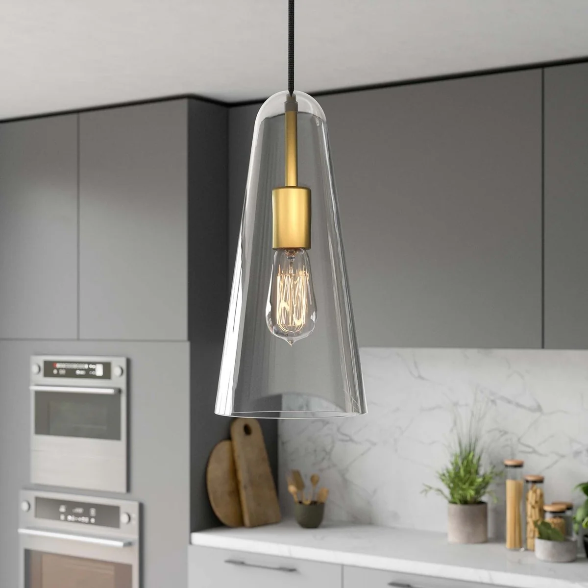 1-Light Modern Glass Cone Pendant Light – Single-Socket Ceiling Pendant Fixture - Image 14