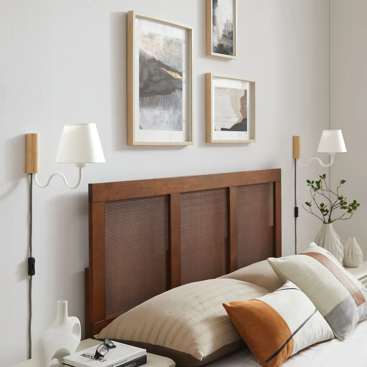1-Light Squiggle Arm Wall Sconce with Fabric Shade, Modern Curved Arm Design - Image 13