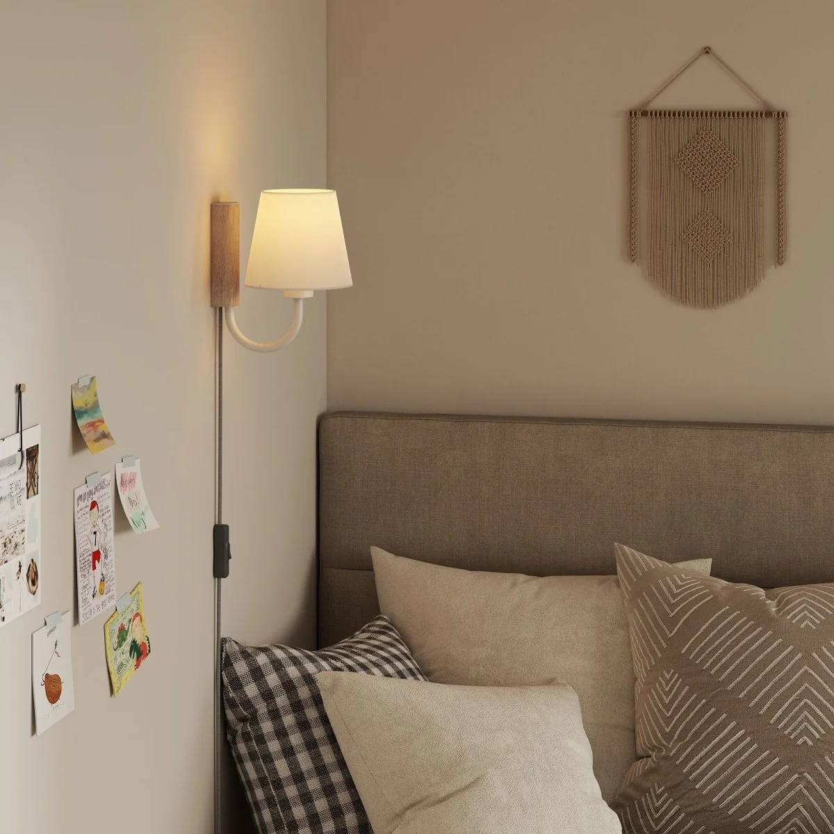 1-Light Swivel Wall Sconce with Fabric Shade for Hallway Bedroom Living Room - Image 13