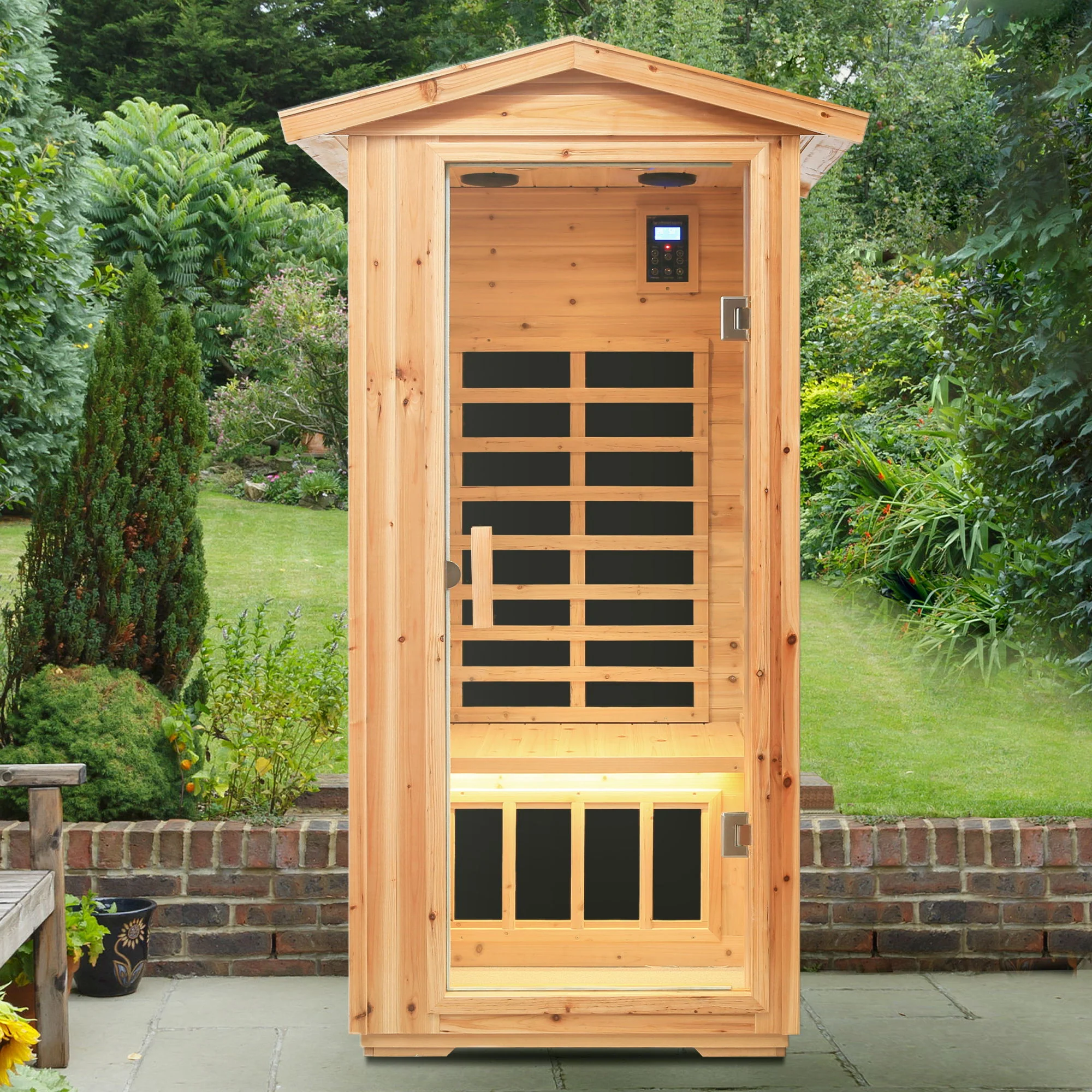 1 Person Far Infrared Old Fir Outdoor Sauna Room - Natural - Image 5