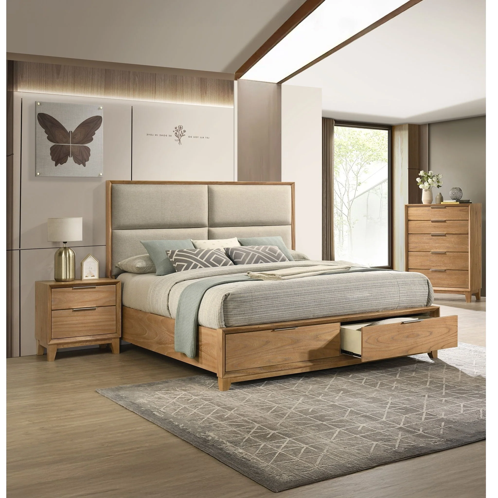 1 Piece 5 Drawer Tall Chest Bedroom Furniture - Natural Wood - Image 2