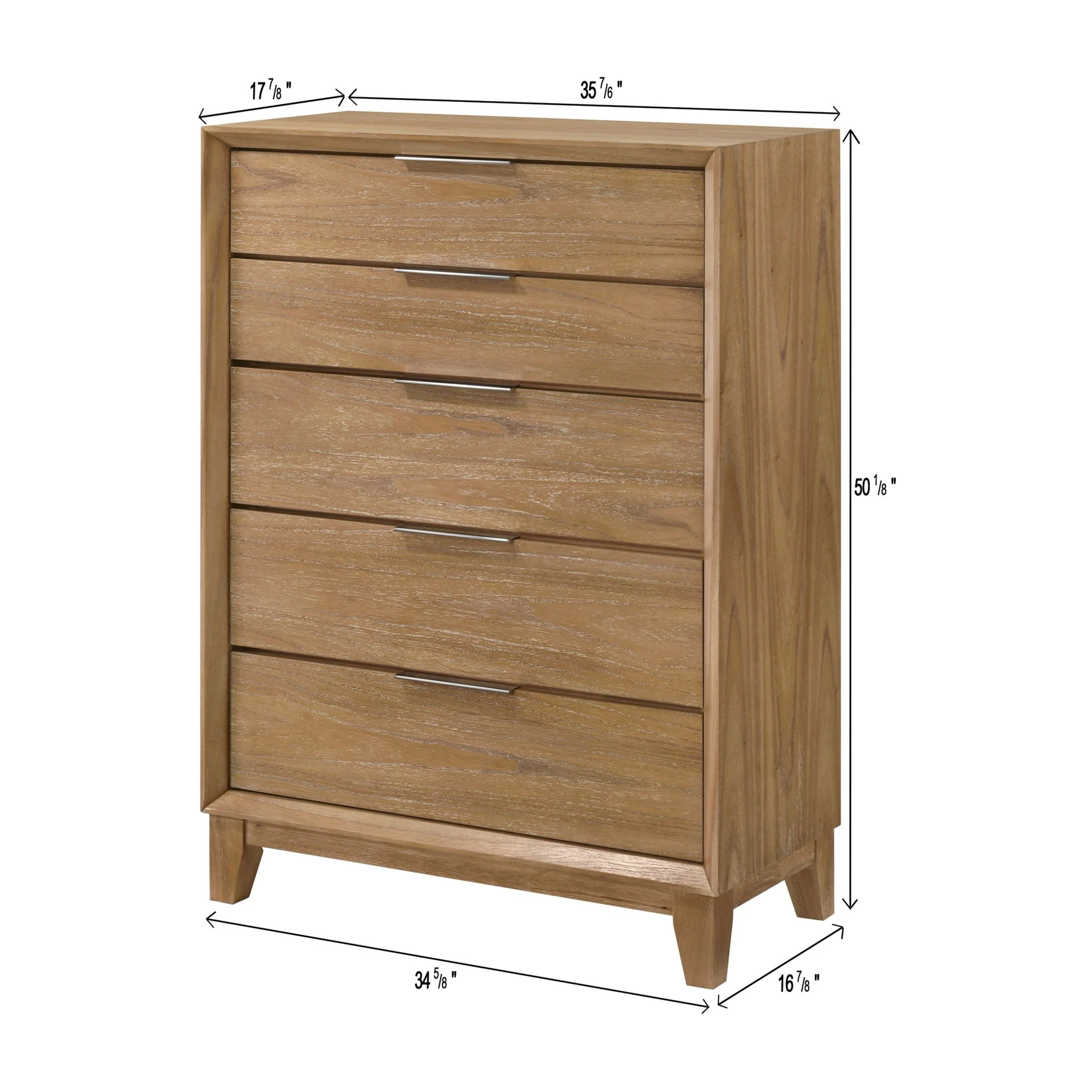 1 Piece 5 Drawer Tall Chest Bedroom Furniture - Natural Wood - Image 4