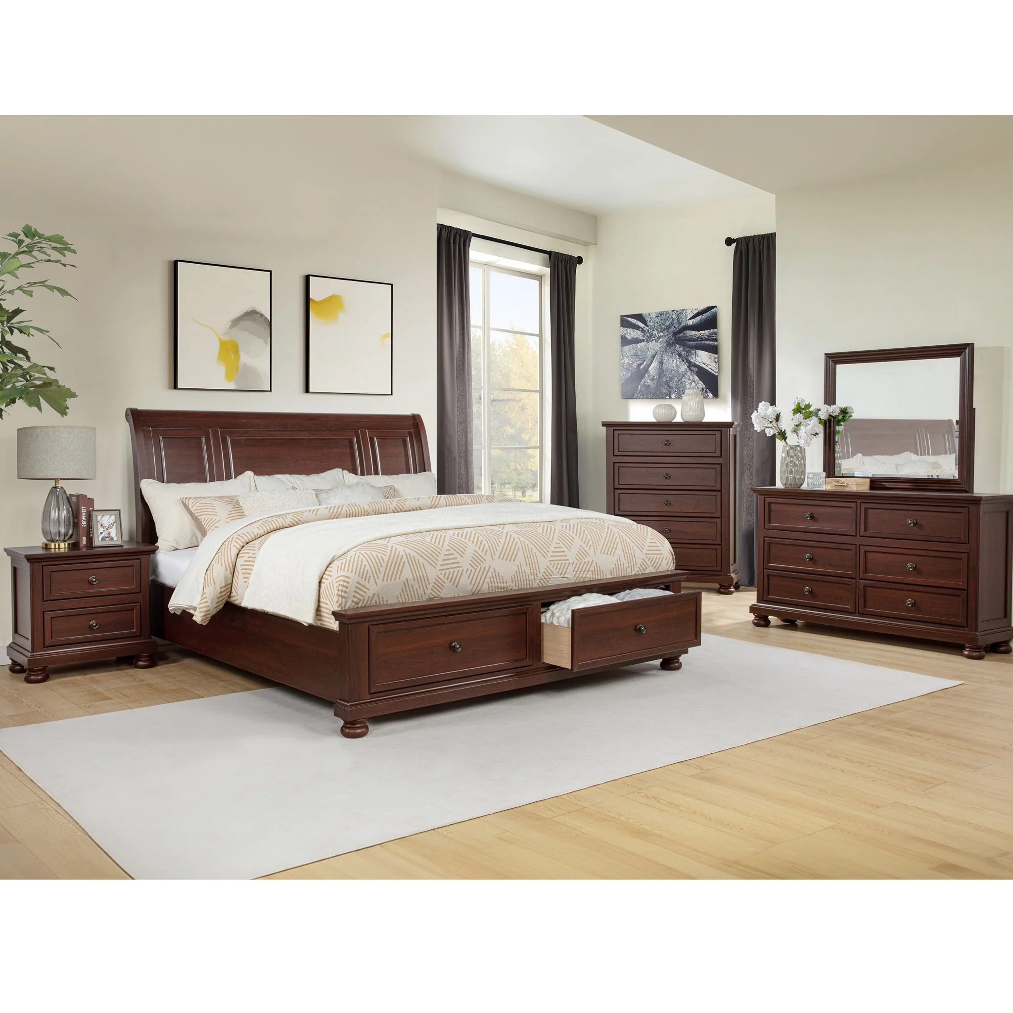 1 Piece Nightstand, 2 Drawer Storage Bedroom Furniture - Brown / Cherry - Image 5