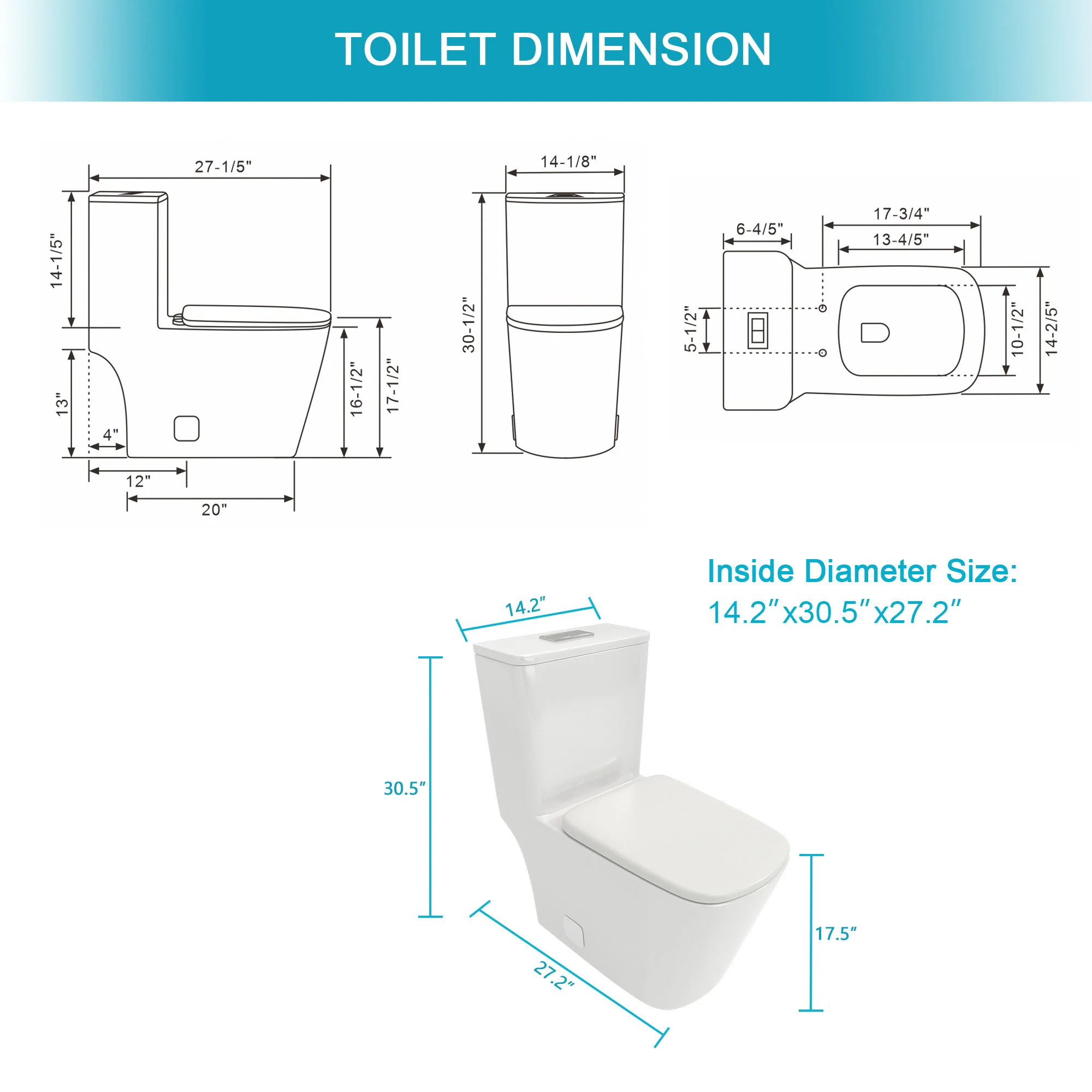 1 Piece Toilet & Dual Flush And Soft Closing Seat - White - Image 3