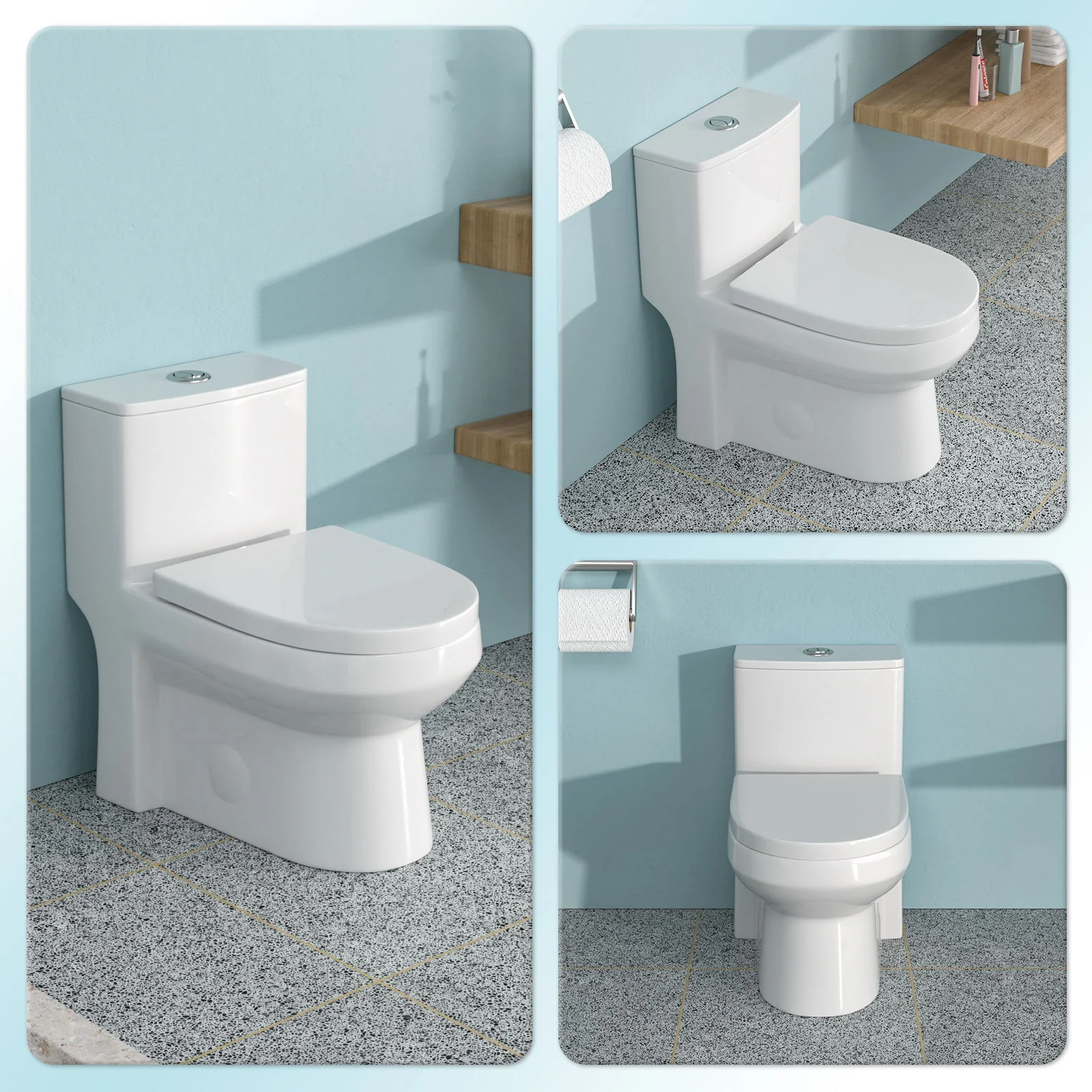 1 Piece Toilet For Bathroom, Dual Flush 1.1 / 1.6 Gpf, Soft Closing Seat - White - Image 2