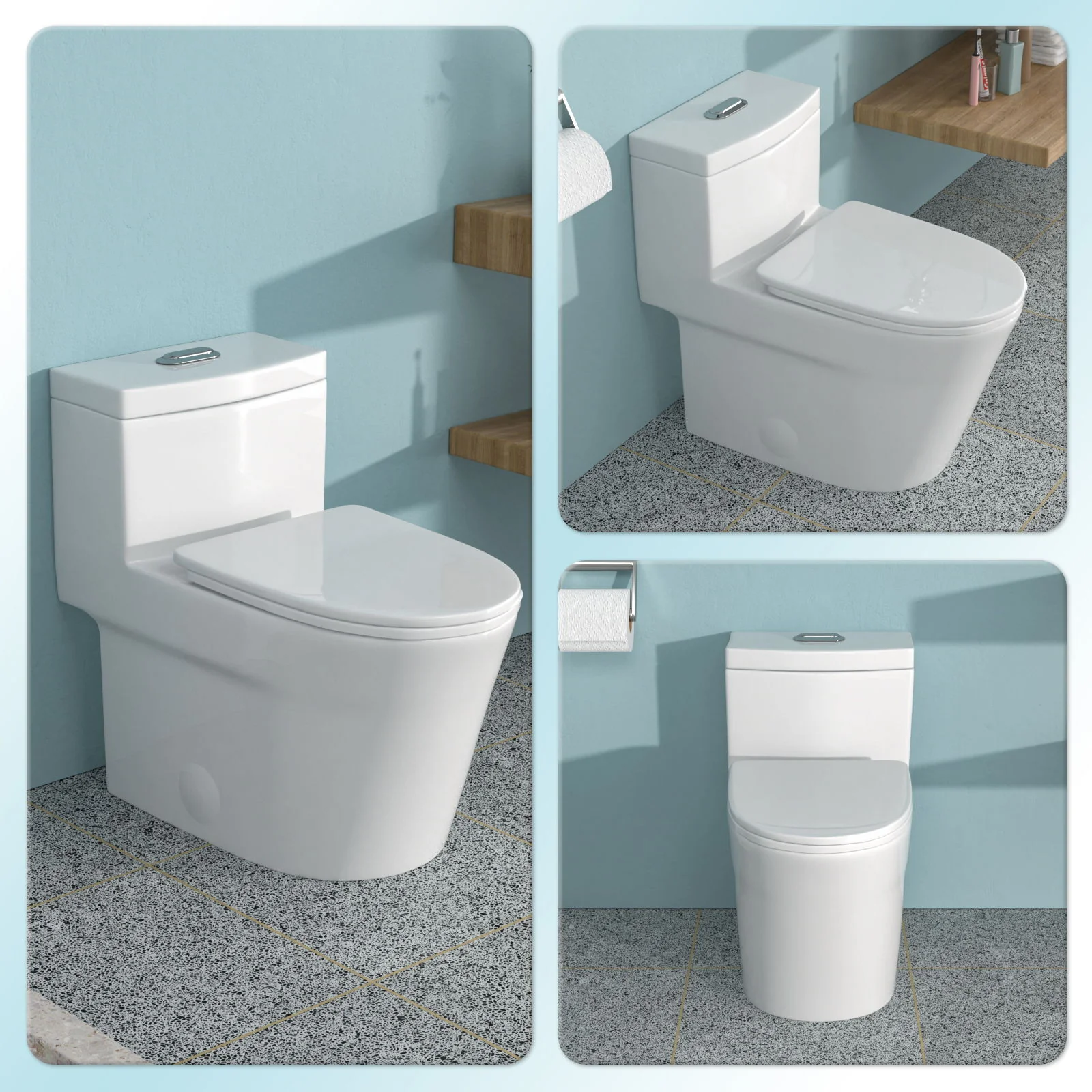 1 Piece Toilet For Bathroom, Dual Flush 1.24 / 1.43 Gpf, Soft Closing Seat - White - Image 4