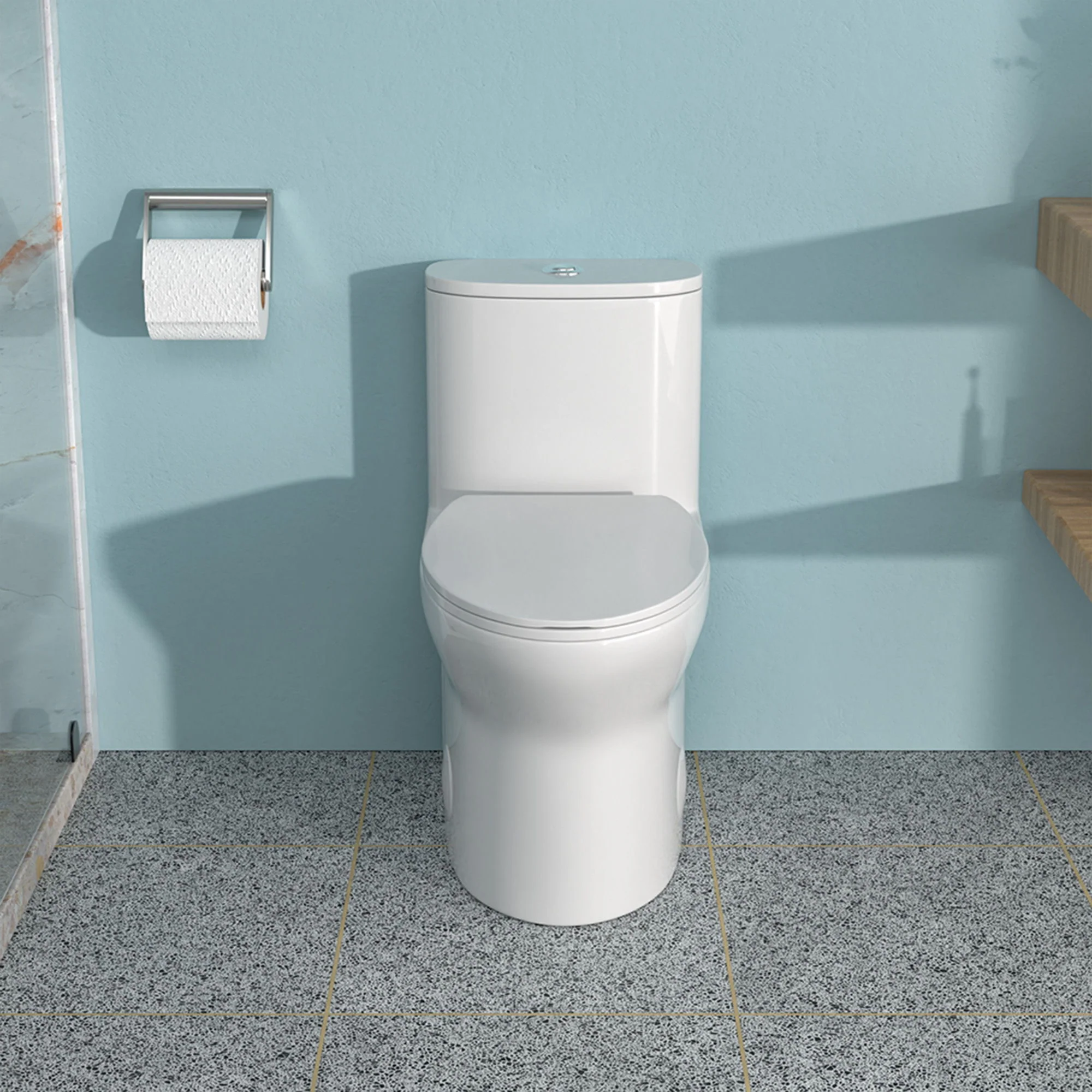 1 Piece Toilet For Bathroom, Dual Flush, Soft Closing Seat - White - Image 3