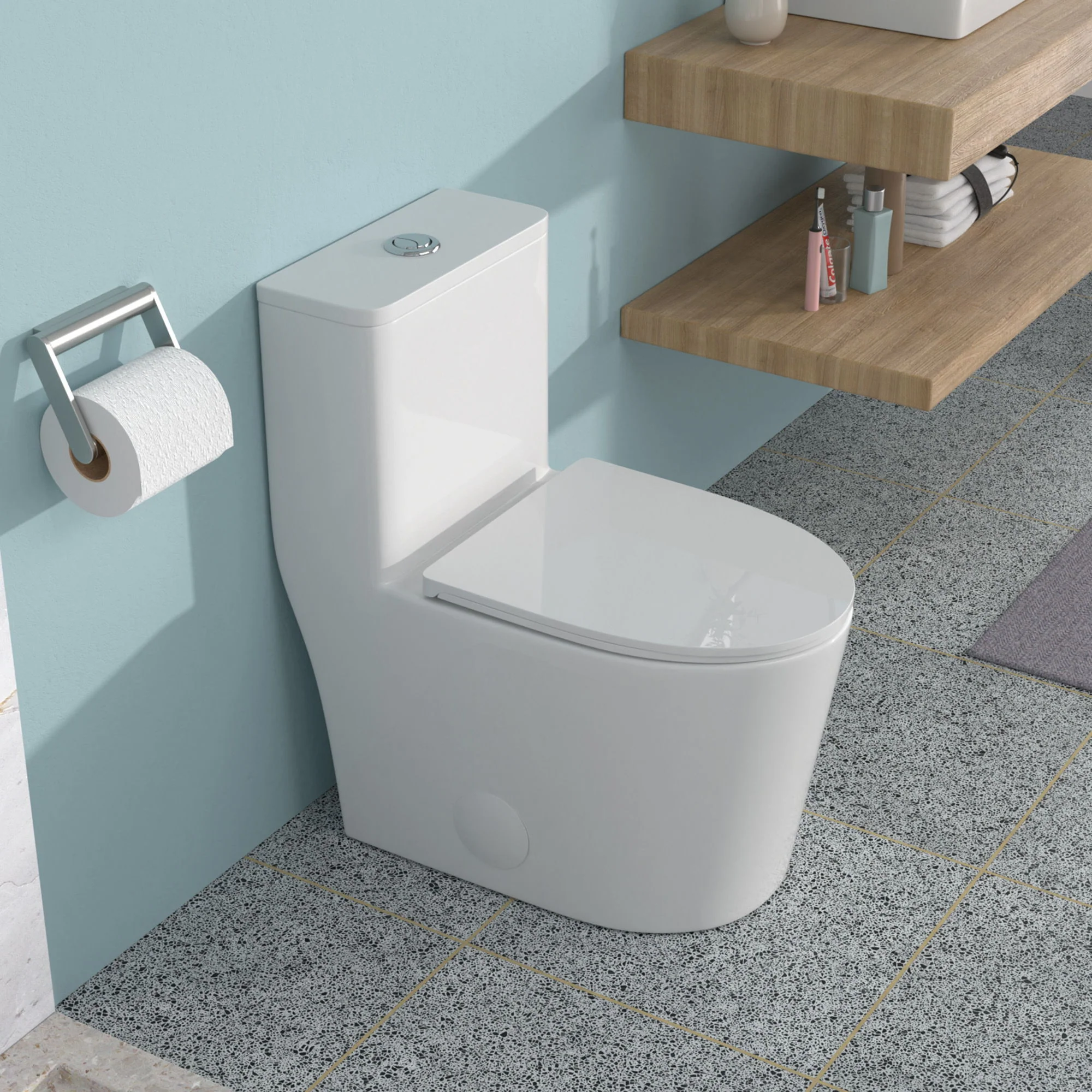1 Piece Toilet For Bathroom, Soft Closing Seat, Dual Flush 1.1 / 1.6 Gpf - White - Image 2
