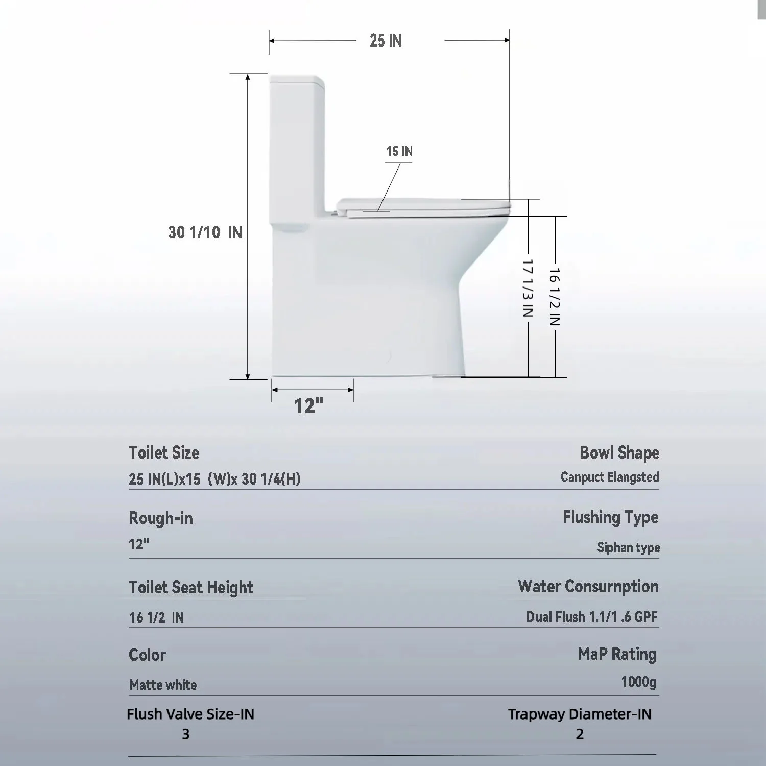 1 Piece Toilet With Dual Flush & Rimless Bowl - Glossy White - Image 2