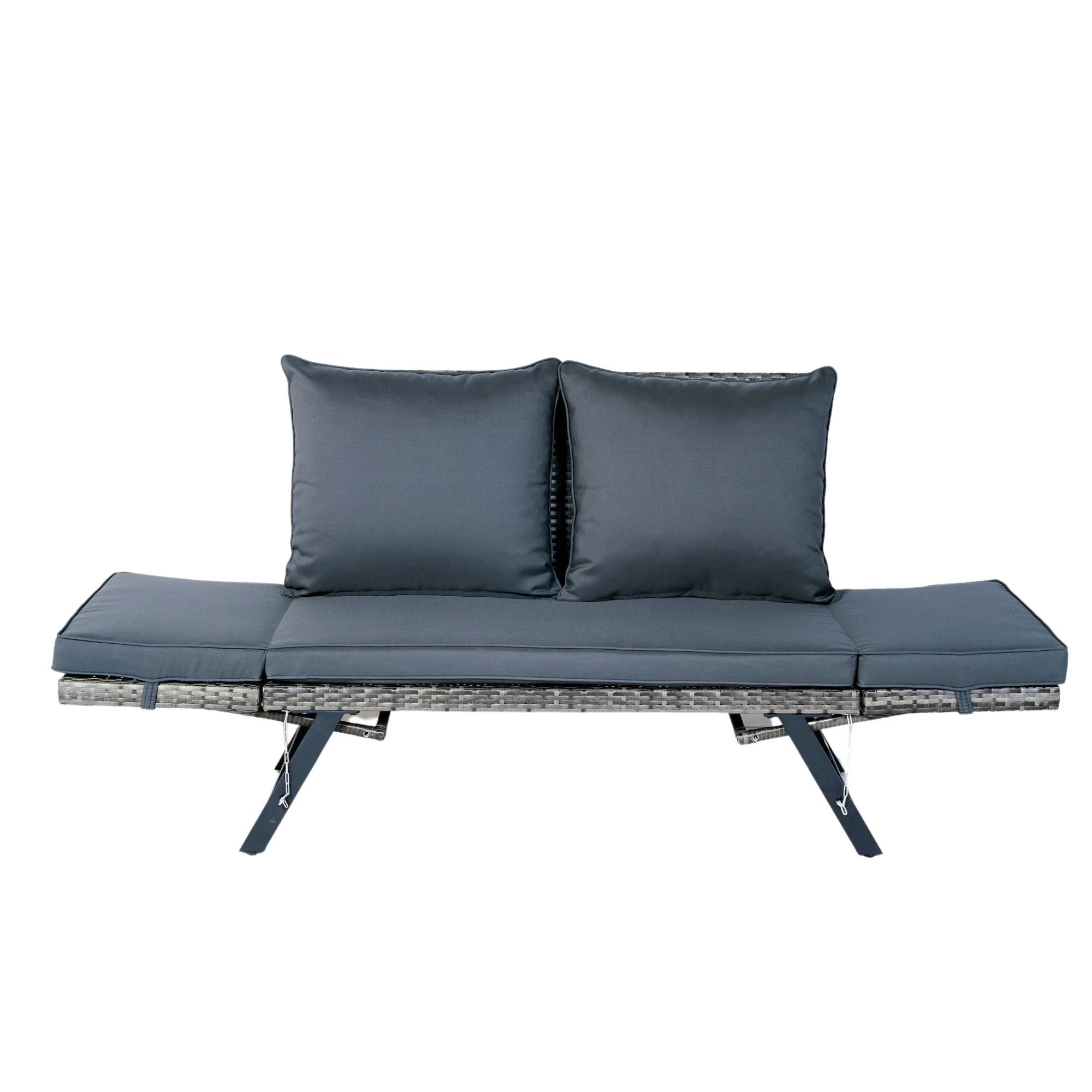 1 Pieces Patio Wicker Side Foldable Bench Patio Backyard Conversation Bench Gray Wicker - Dark Gray - Image 9