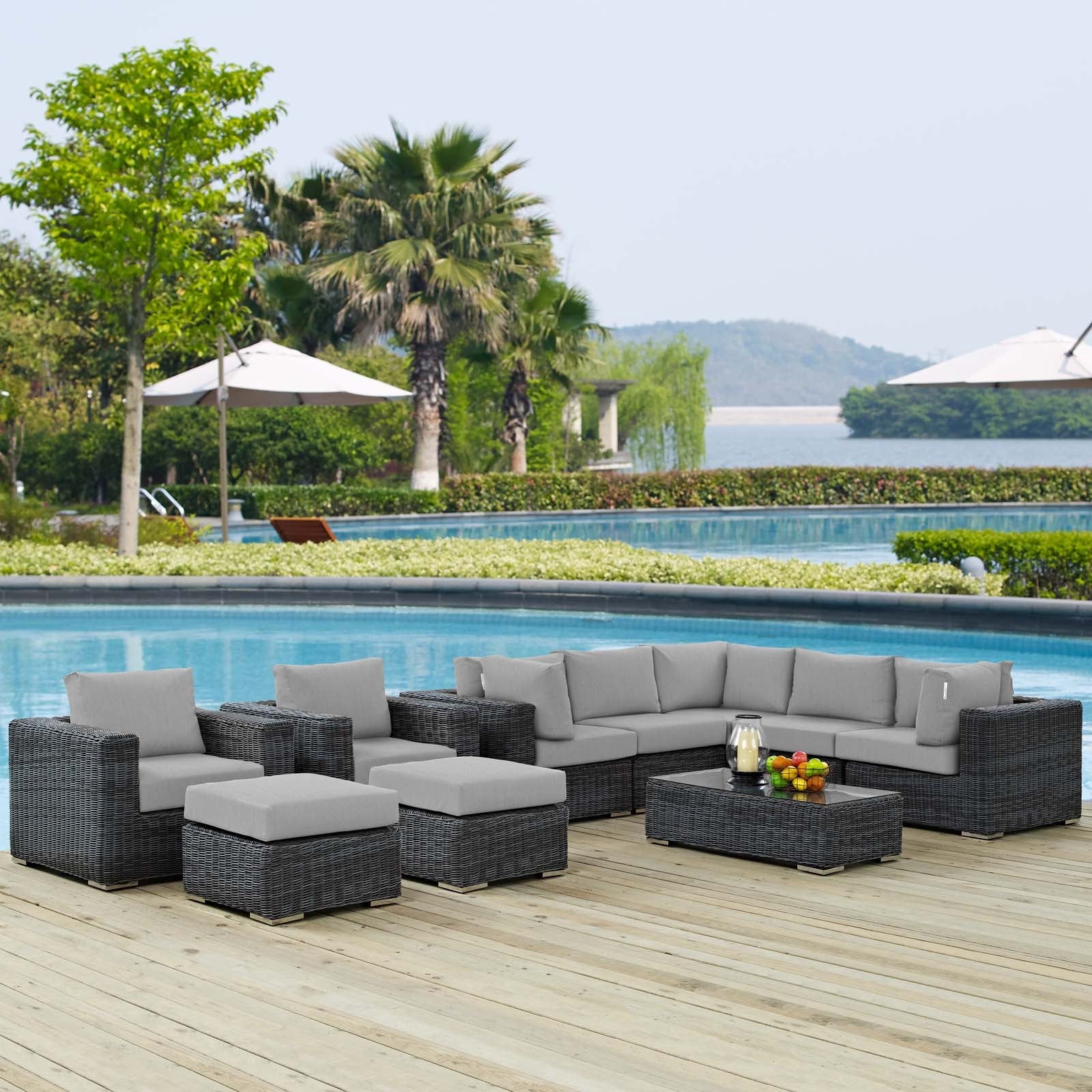 10-Piece Outdoor Sunbrella Fabric Patio Sectional Set - Image 16