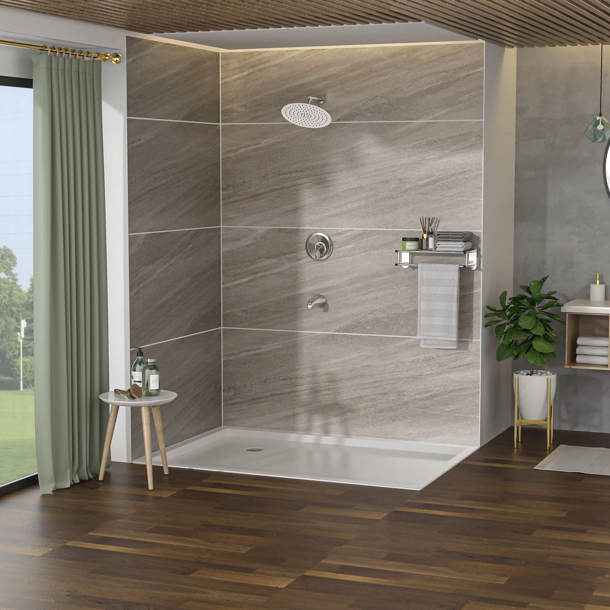 10" Round Rain Shower Head System With Waterfall Tub Spout, Wall Mounted, Stainless Steel - Image 3