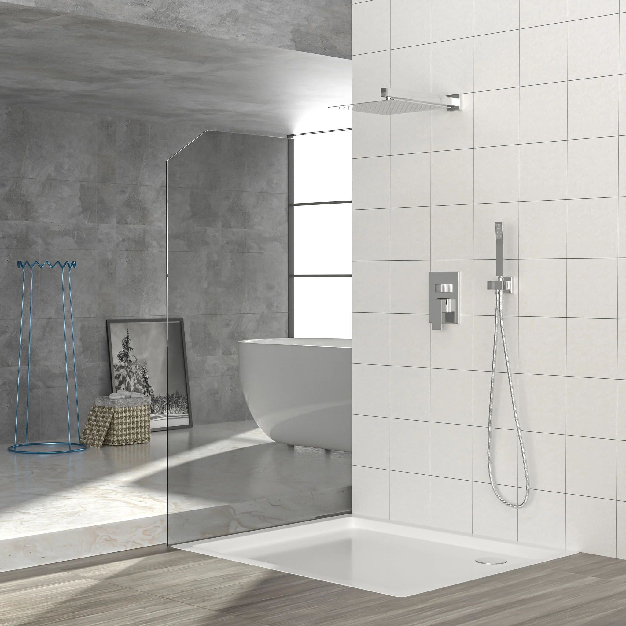 10" Square Dual Shower Head System Wall Mounted With Rough In Valve Modern Bathroom Fixture - Image 5