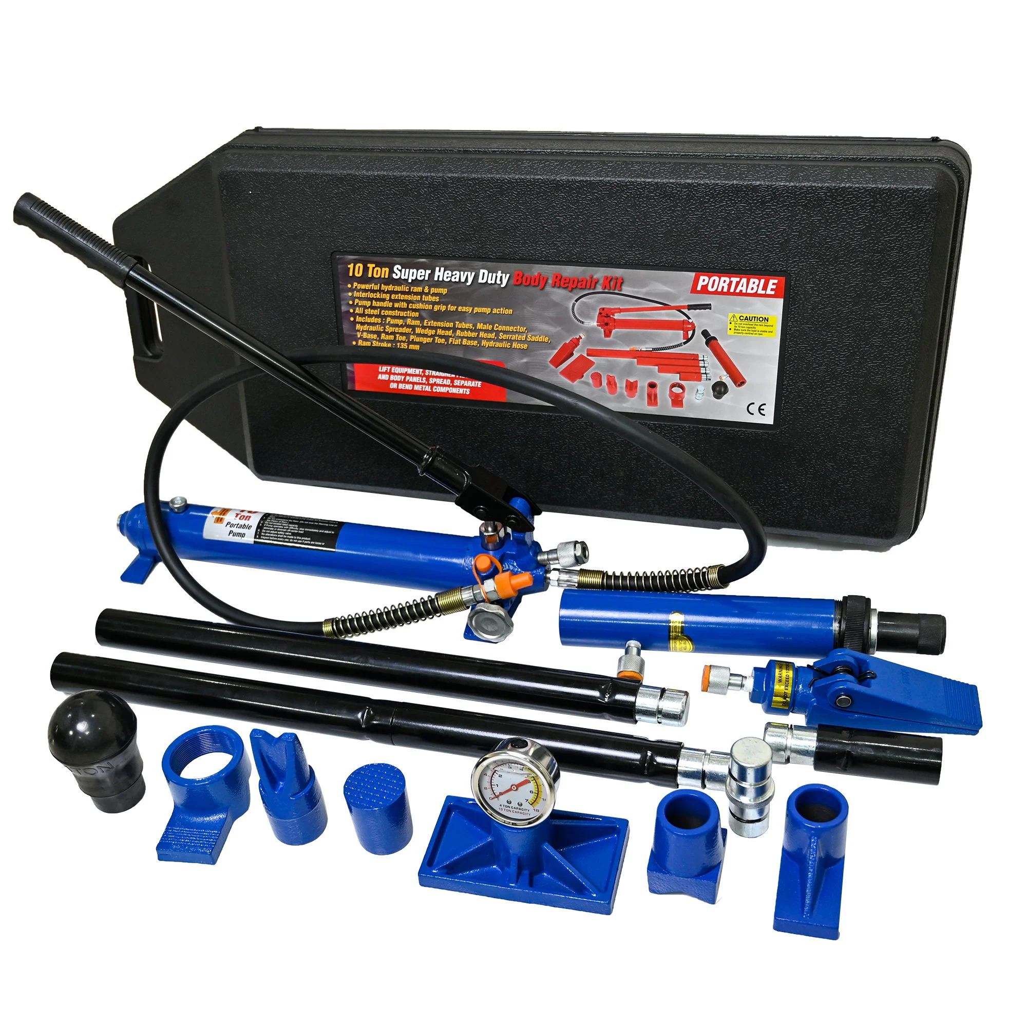 10 Ton Portable Hydraulic Equipment Kit For Metal Work - Black / Blue - Image 6