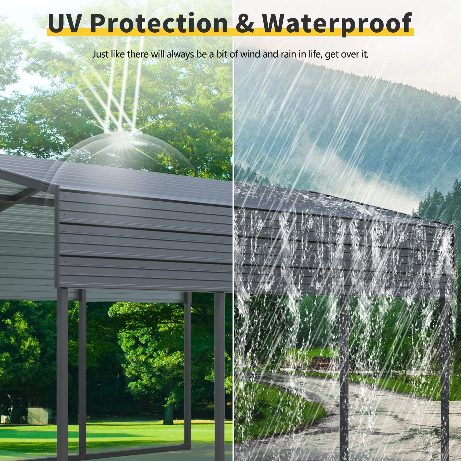 10 X 15 Ft Carport, Outdoor Carport, Heavy Duty Carport Canopy With Galvanized Steel Roof And Frame, Metal Carport Large Garage For Driveway Car, Truck - Charcoal - Image 2