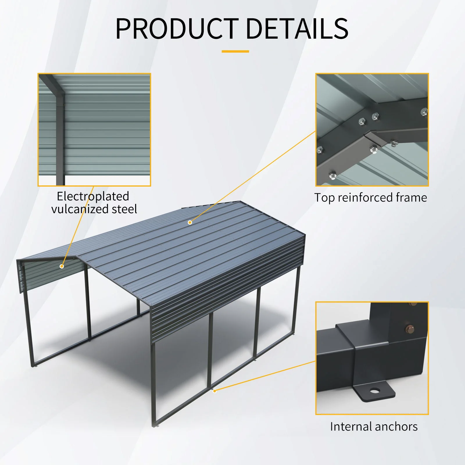 10 X 15 Ft Carport, Outdoor Carport, Heavy Duty Carport Canopy With Galvanized Steel Roof And Frame, Metal Carport Large Garage For Driveway Car, Truck - Charcoal - Image 3