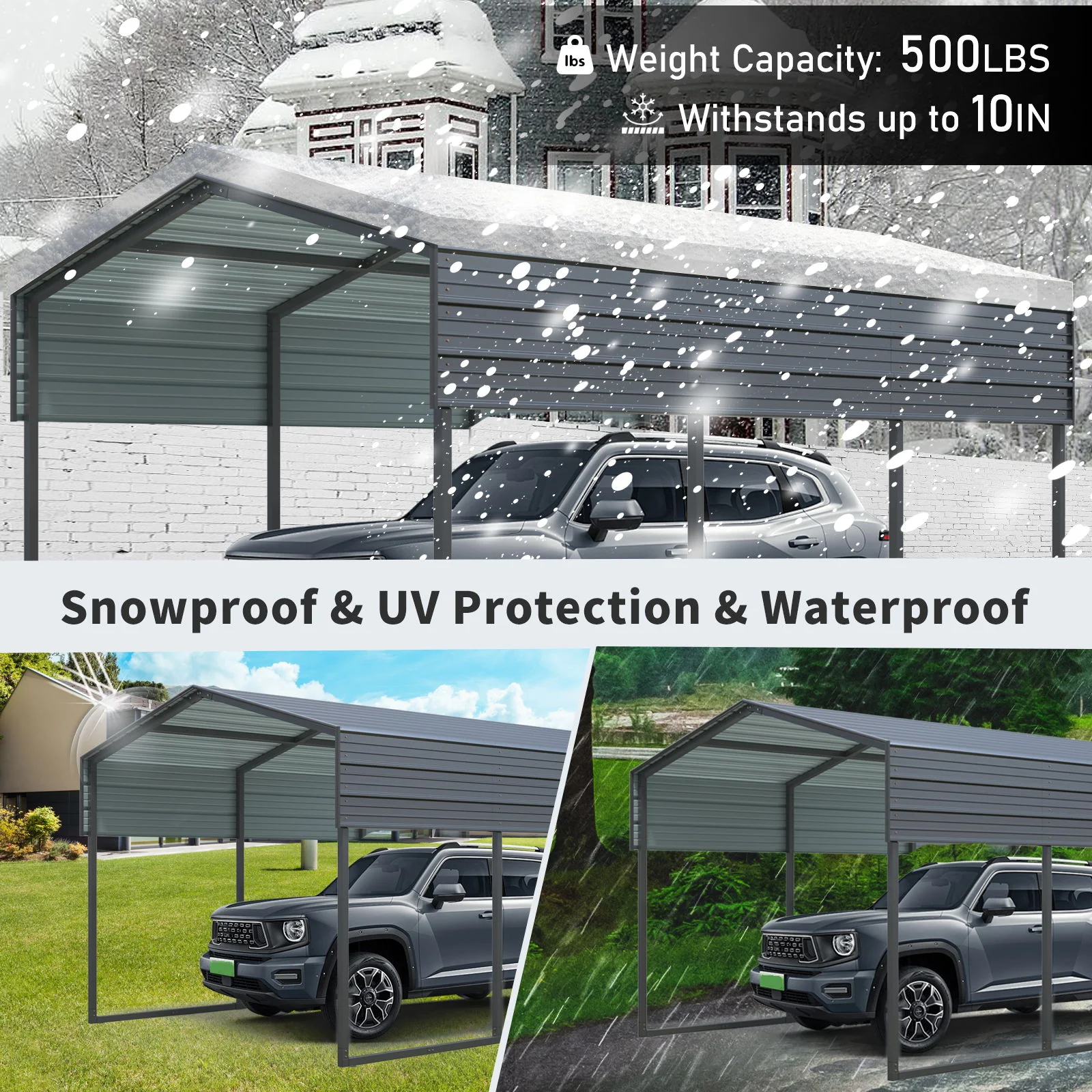10 X 15 Ft Carport, Outdoor Carport, Heavy Duty Carport Canopy With Galvanized Steel Roof And Frame, Metal Carport Large Garage For Driveway Car, Truck - Charcoal - Image 4
