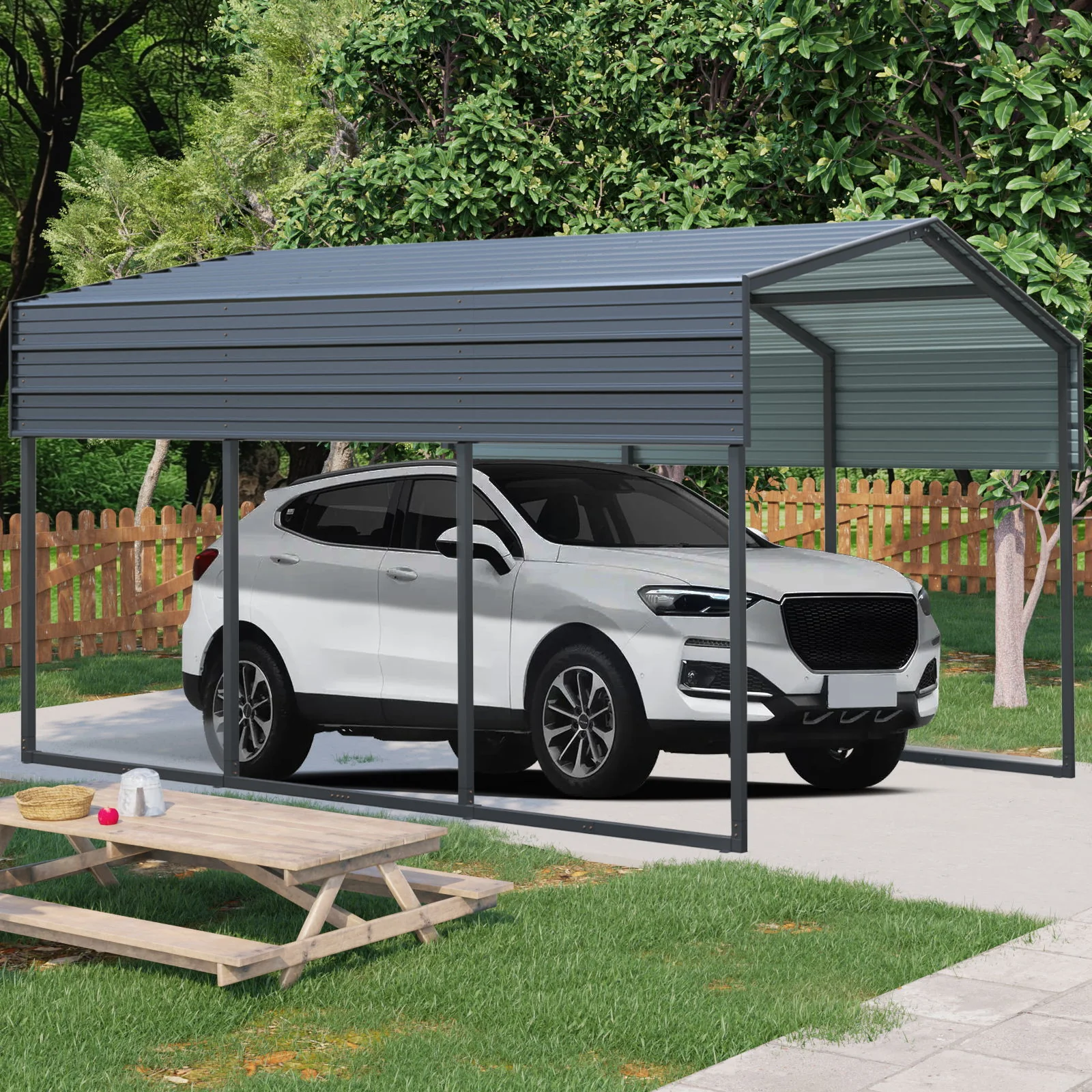 10 X 15 Ft Carport, Outdoor Carport, Heavy Duty Carport Canopy With Galvanized Steel Roof And Frame, Metal Carport Large Garage For Driveway Car, Truck - Charcoal - Image 5