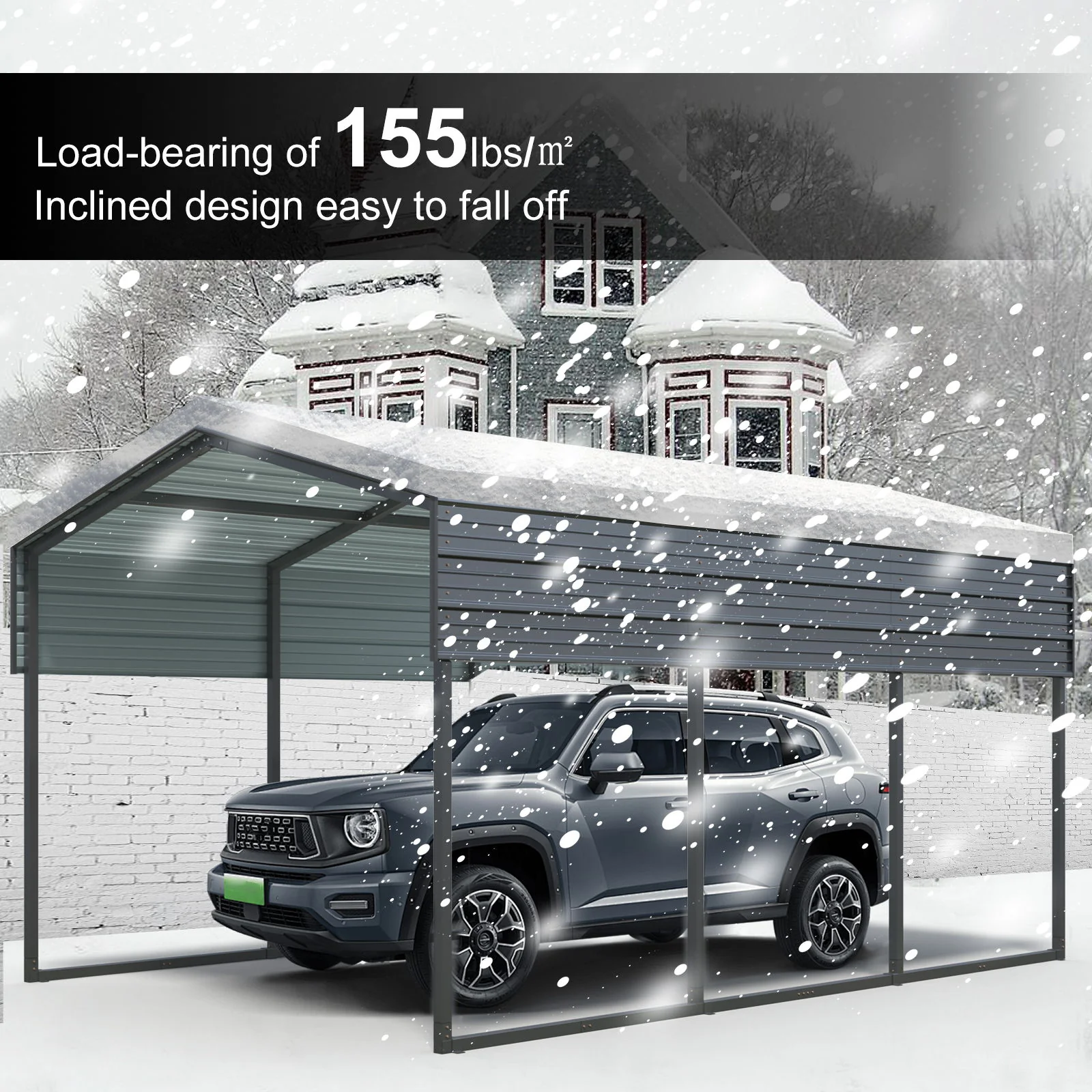 10 X 15 Ft Carport, Outdoor Carport, Heavy Duty Carport Canopy With Galvanized Steel Roof And Frame, Metal Carport Large Garage For Driveway Car, Truck - Charcoal - Image 7