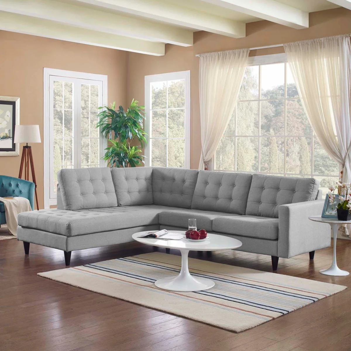 101 Inch Button Tufted Fabric Left Facing Bumper Sectional - Image 18