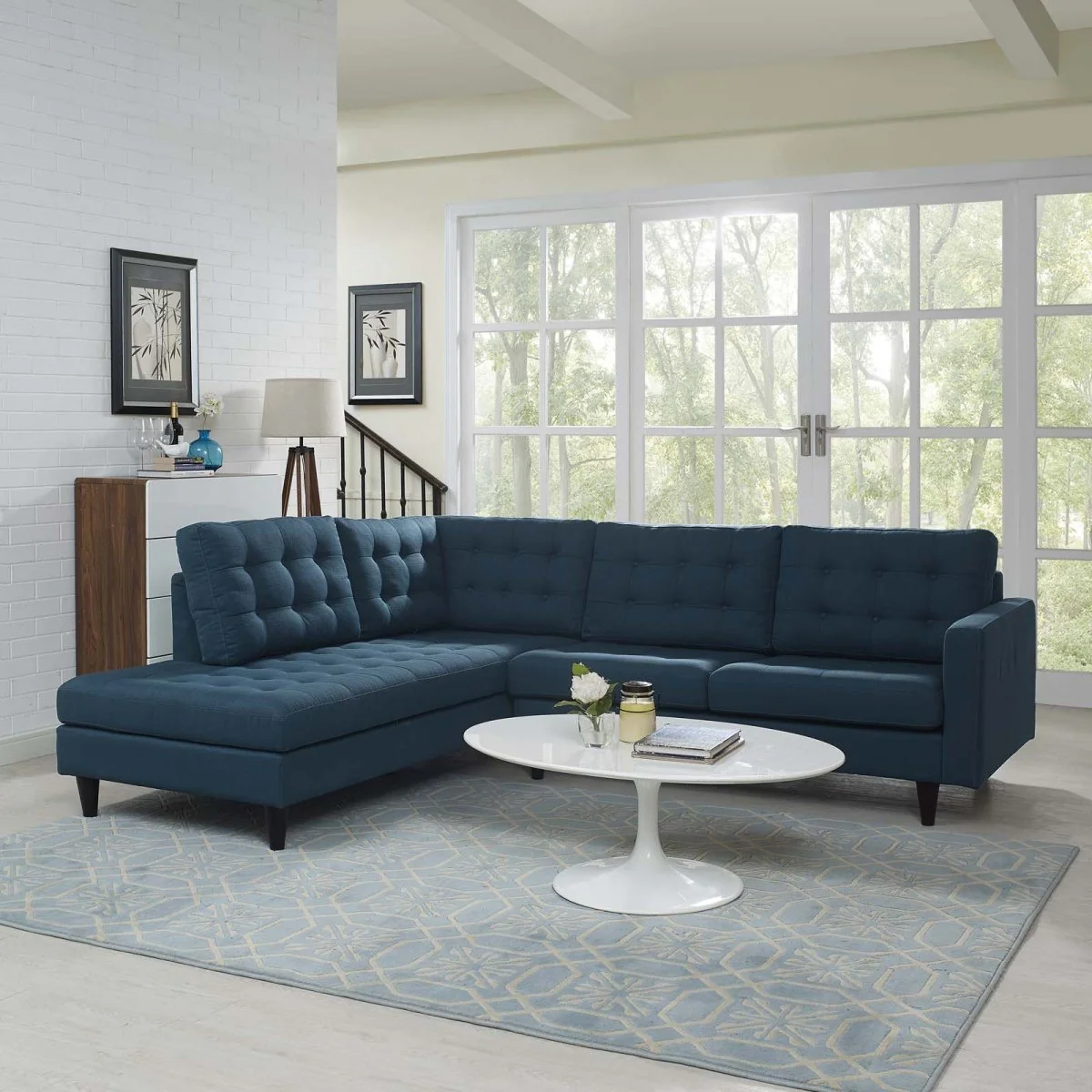 101 Inch Button Tufted Fabric Left Facing Bumper Sectional - Image 6