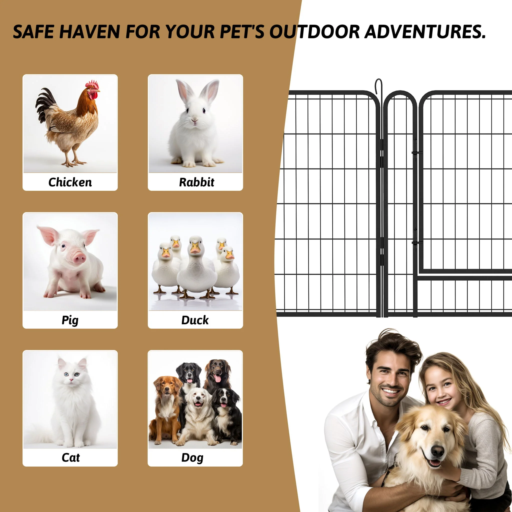 108.27" 16 Panels Heavy Duty Metal Playpen With Door, Dog Fence Pet Exercise Pen For Outdoor - Black - Image 5