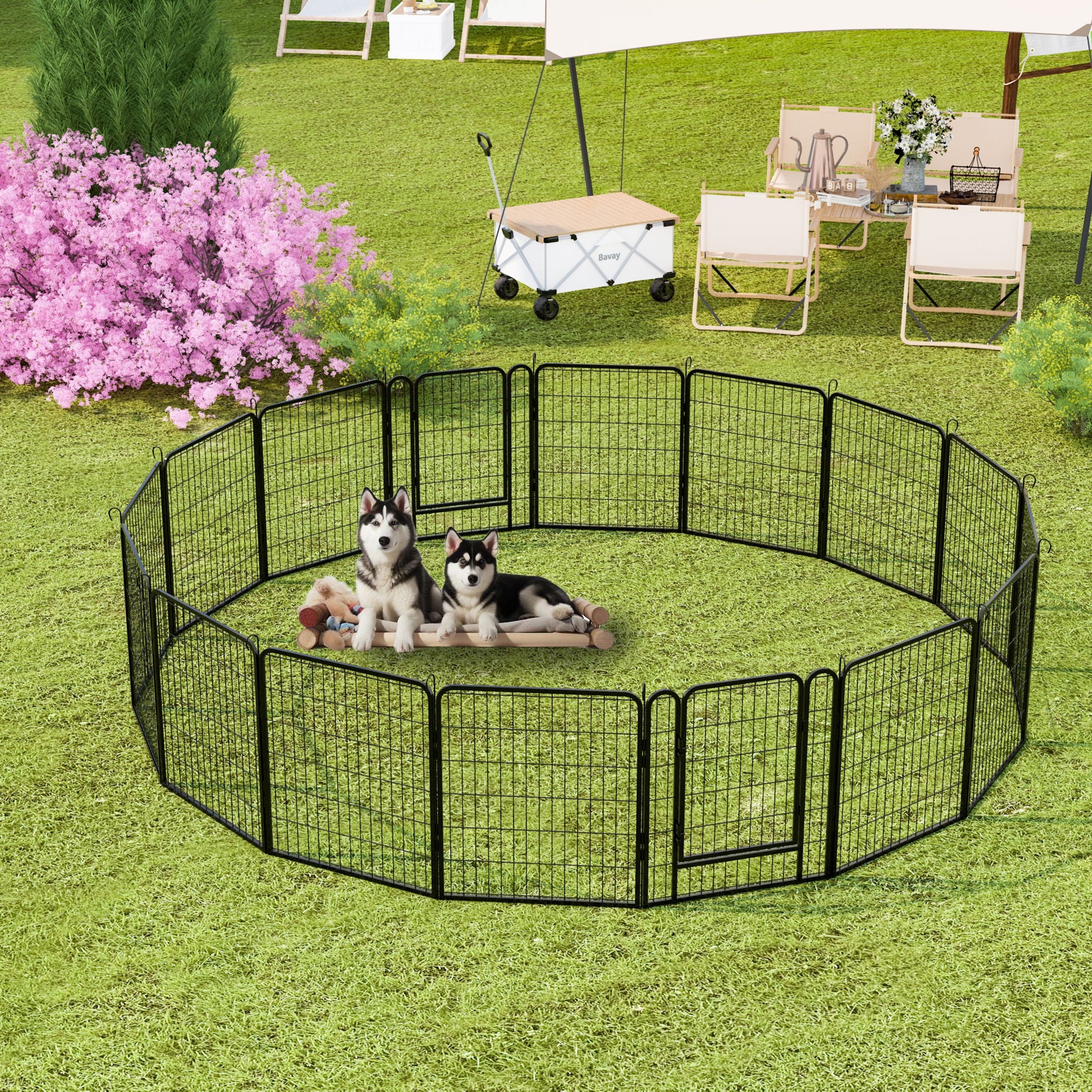 108.27" 16 Panels Heavy Duty Metal Playpen With Door, Dog Fence Pet Exercise Pen For Outdoor - Black - Image 7