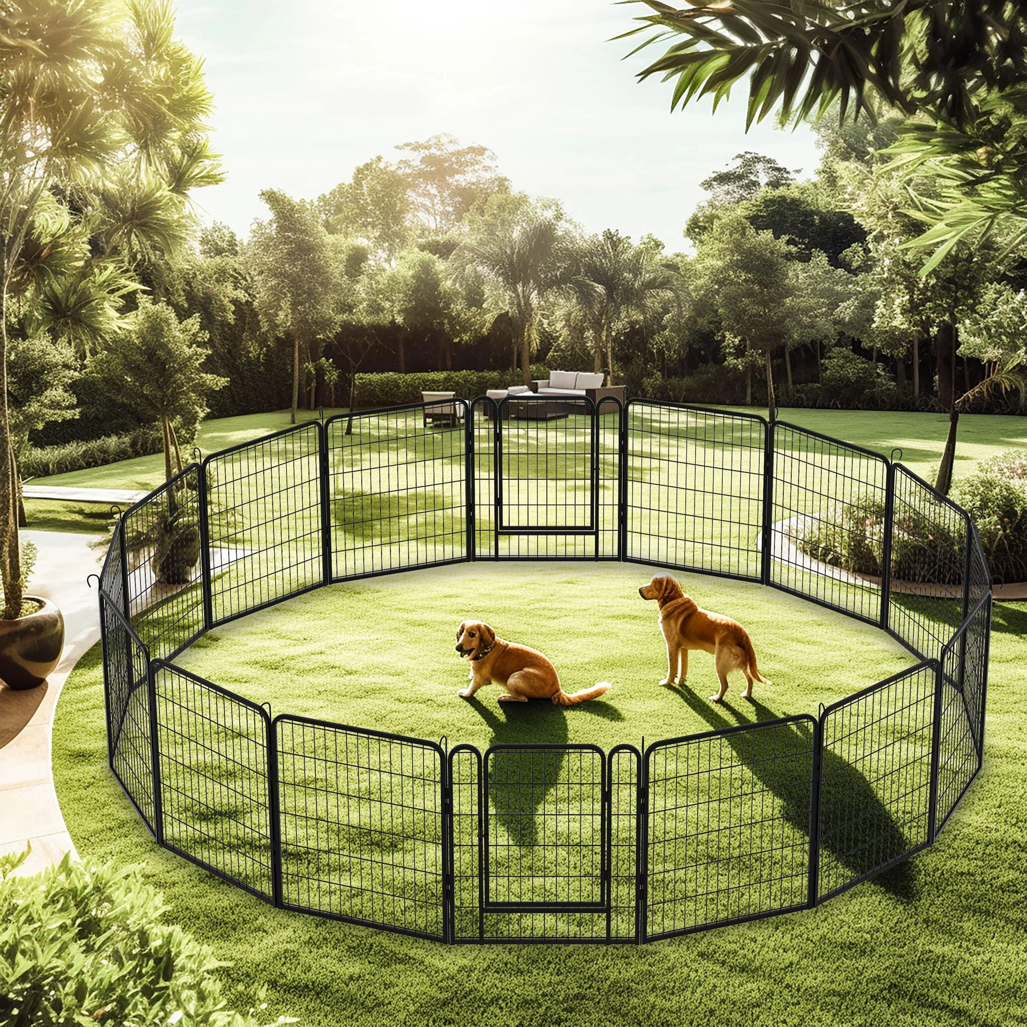 108.27" 16 Panels Heavy Duty Metal Playpen With Door, Dog Fence Pet Exercise Pen For Outdoor - Black - Image 8