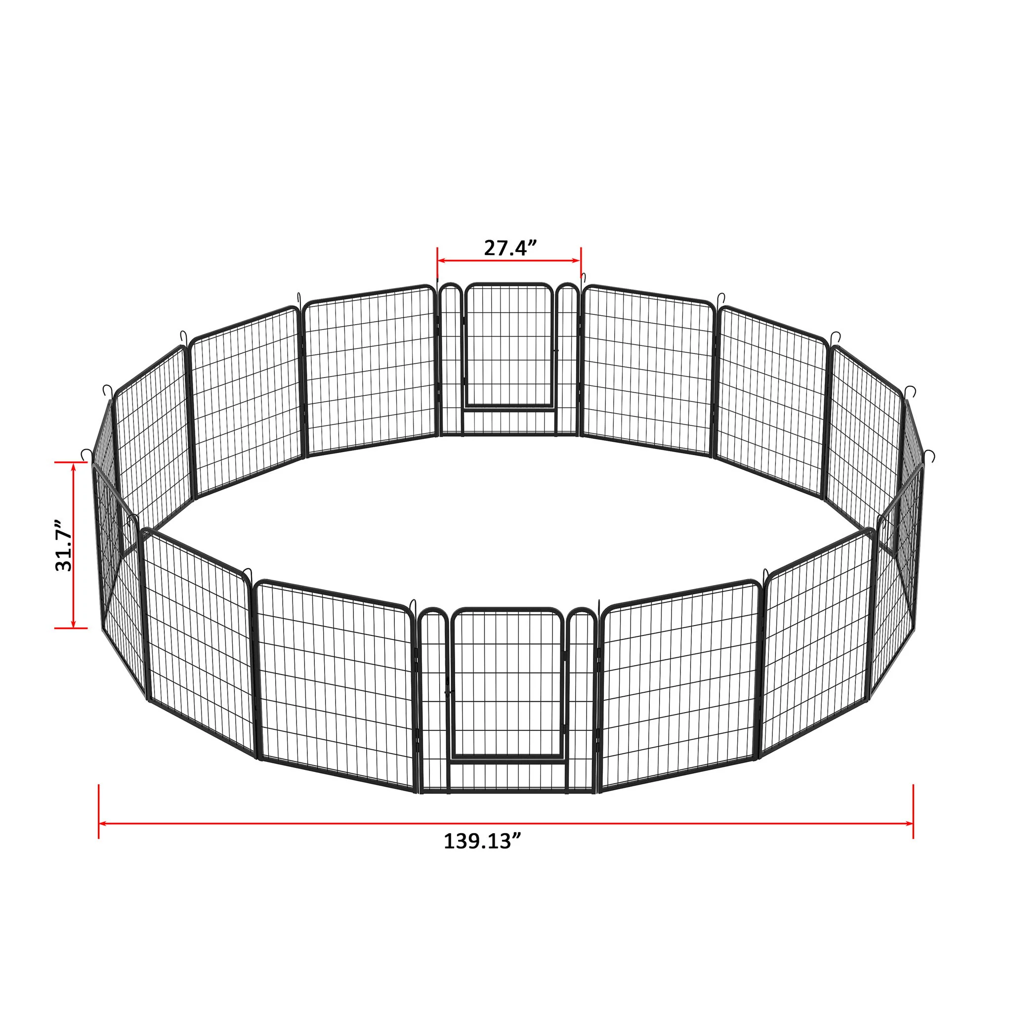 108.27" 16 Panels Heavy Duty Metal Playpen With Door, Dog Fence Pet Exercise Pen For Outdoor - Black - Image 9