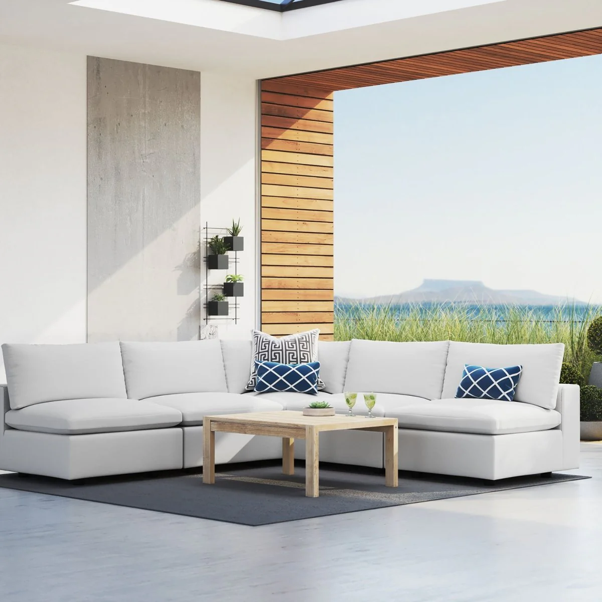 108" 5-Piece White Outdoor Patio Sectional Sofa – Aluminum Frame with Sunbrella Fabric - Image 11