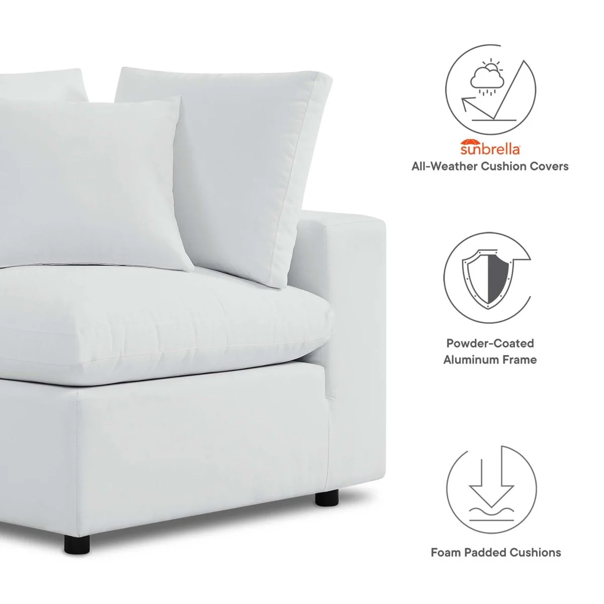 109" 4-Piece White Outdoor Patio Sectional Sofa with Sunbrella Cushions - Image 2