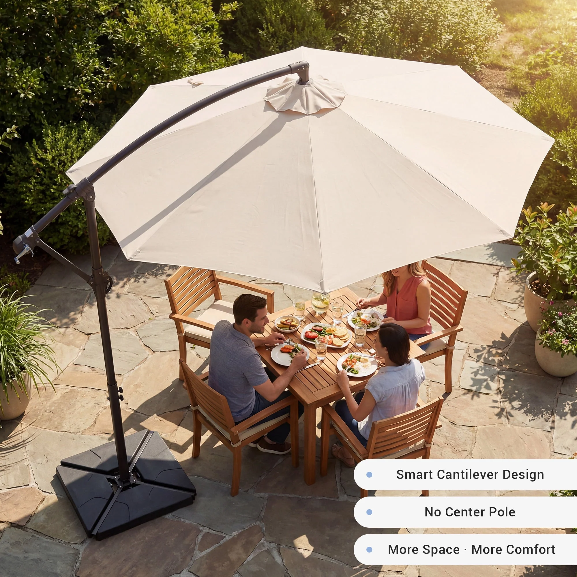 10ft Cantilever Patio Umbrella with Weighted Base Beige - Image 5