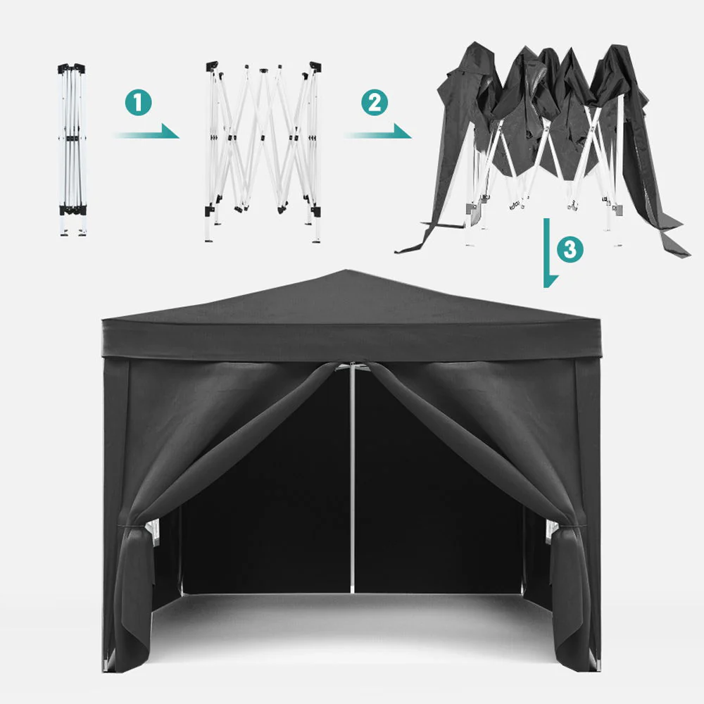 10'X10' Folding Canopy With 4 Removable Sidewalls Outdoor Event Shelter UPF 50+ Gazebo Portable Tents For Parties Beach Camping Wedding Ez Pop Up Canopy 4 Pieces Weight Bag + Carry Bag - Image 33