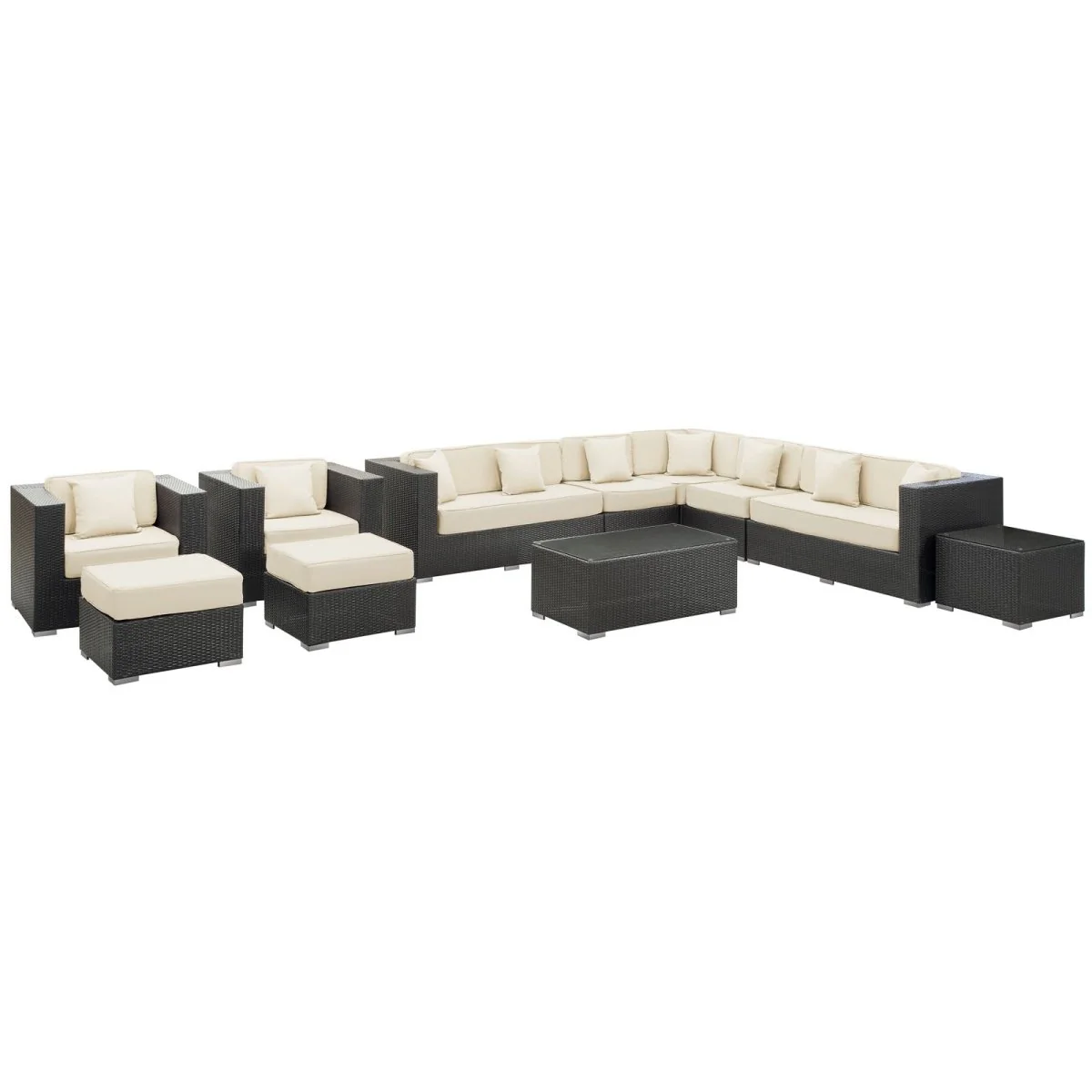11-Piece All-Weather Wicker Outdoor Sectional Patio Seating Set with Cushions