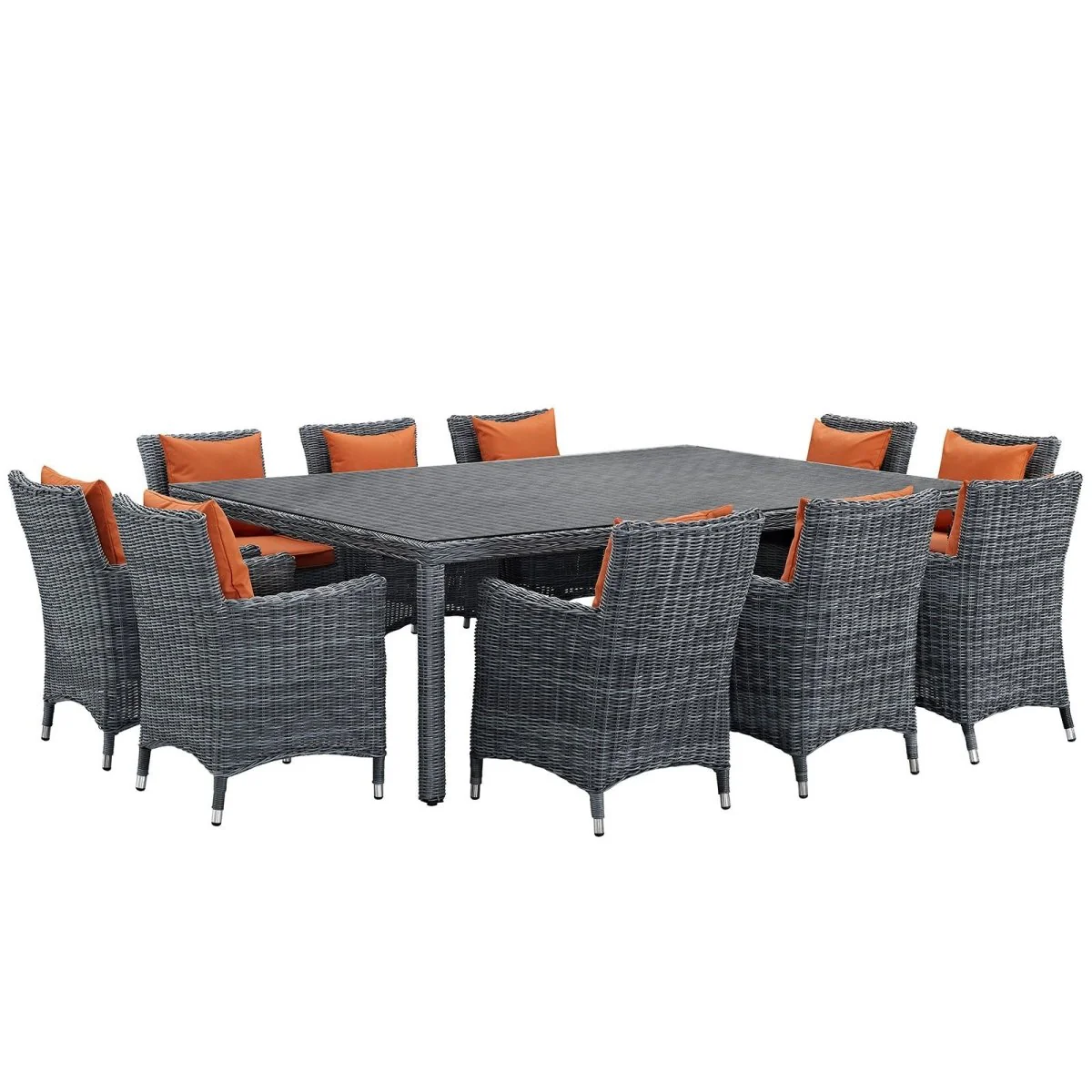 11-Piece Outdoor Wicker and Aluminum Dining Set with Cushions – Weather-Resistant