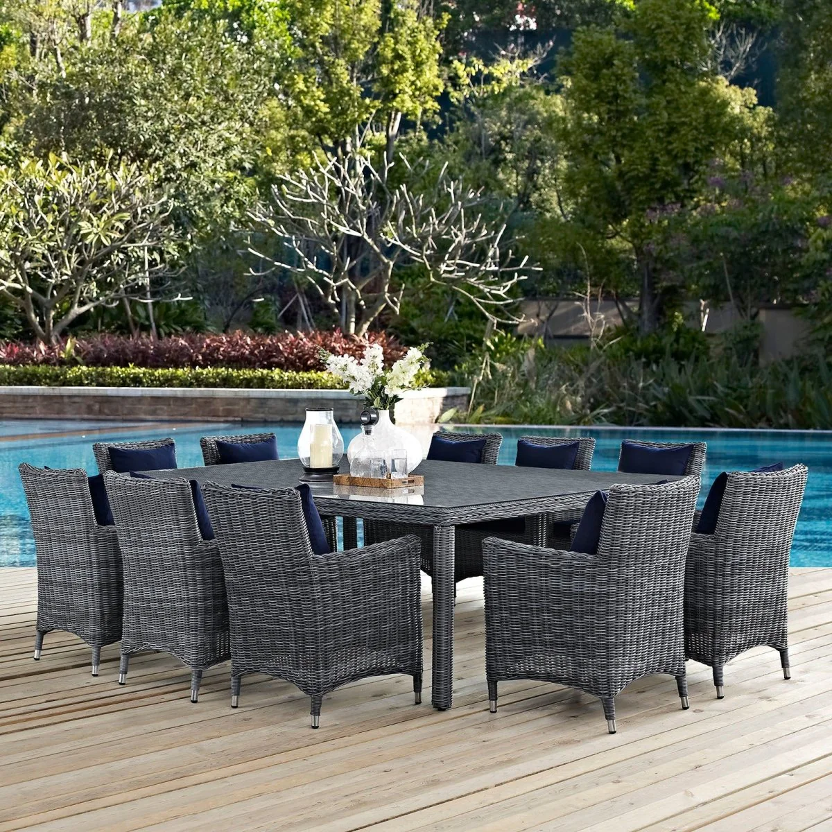 11-Piece Outdoor Wicker and Aluminum Dining Set with Cushions – Weather-Resistant - Image 36
