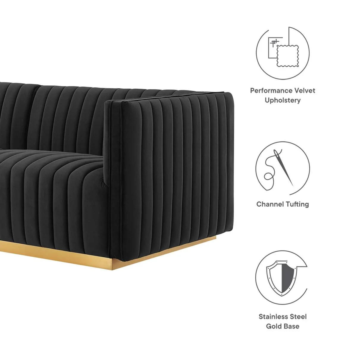 114 Channel Tufted Performance Velvet 5-Piece L-Shaped Sectional in Black - Image 2