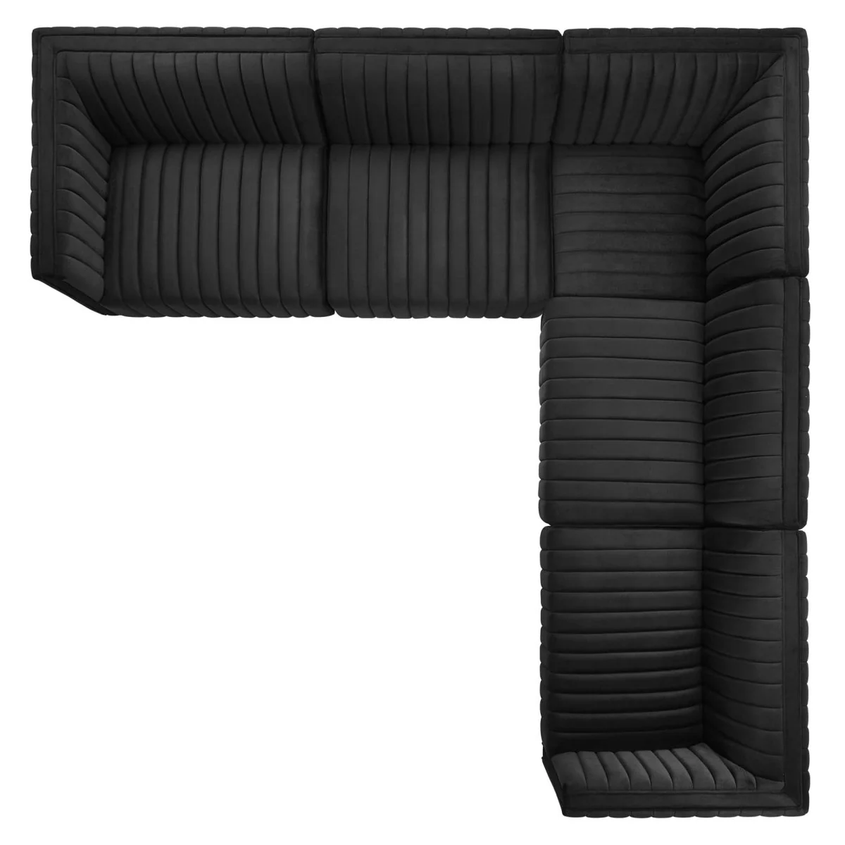114 Channel Tufted Performance Velvet 5-Piece L-Shaped Sectional in Black - Image 7