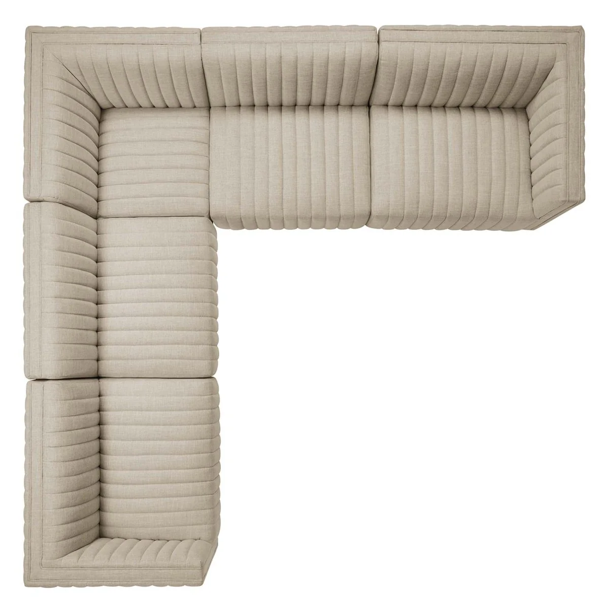 114 Inch Black Beige Channel Tufted Fabric 5-Piece L-Shaped Sectional - Image 7