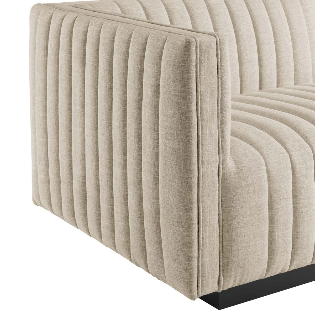114 Inch Black Beige Channel Tufted Fabric 5-Piece L-Shaped Sectional - Image 9