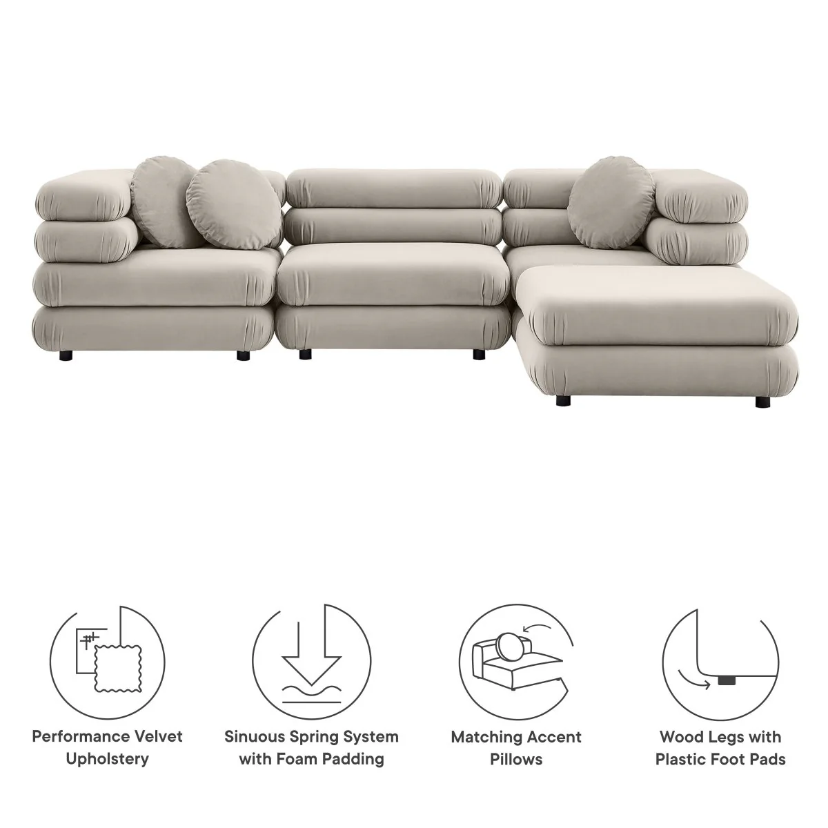 114 Inch Jubilee Performance Velvet 4-Piece Modular Sectional Sofa with Ottoman - Image 2