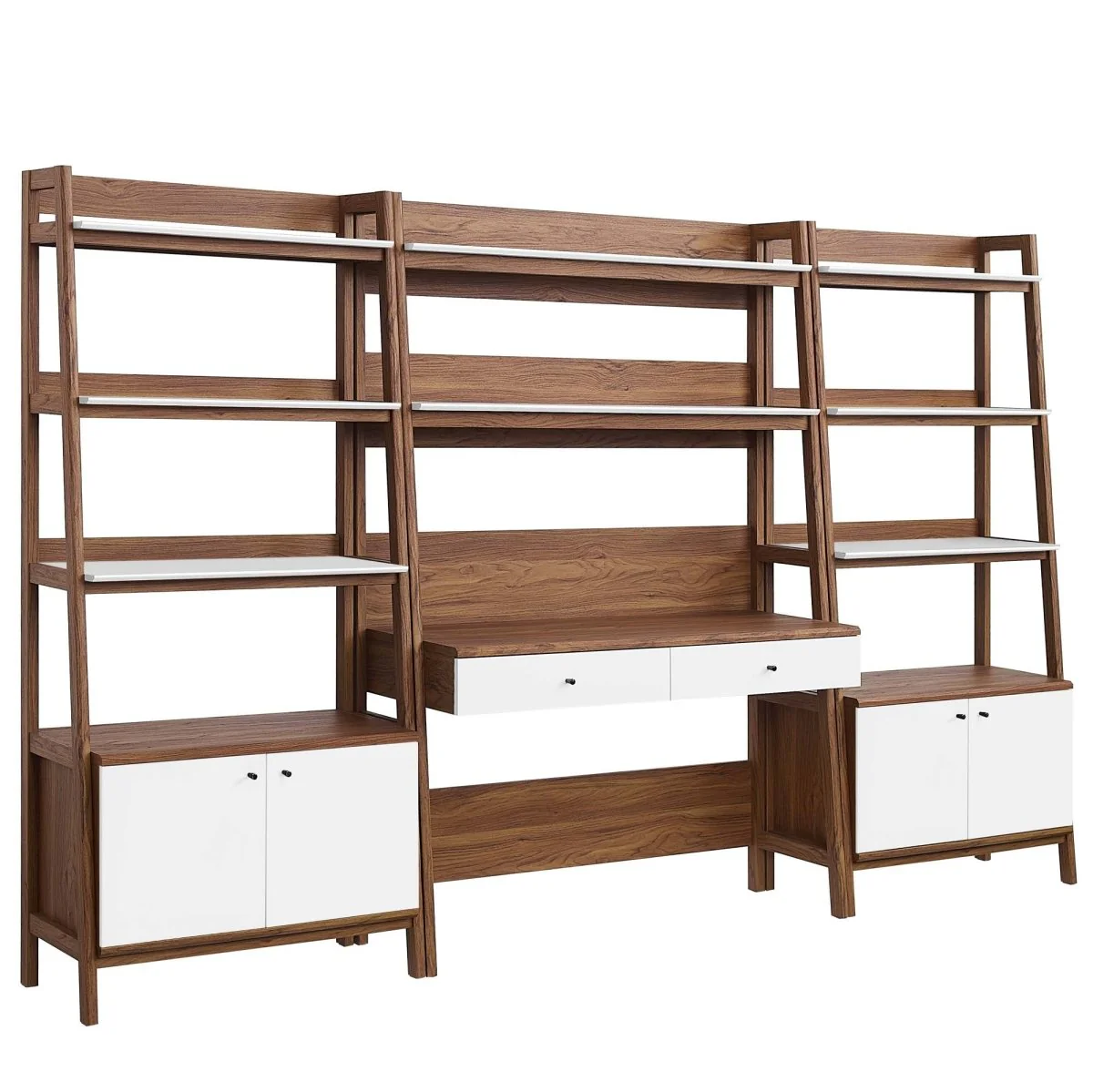 114" Tiered Wood Office Desk and 33" Bookshelf Set - 3-Piece Workspace - Image 11