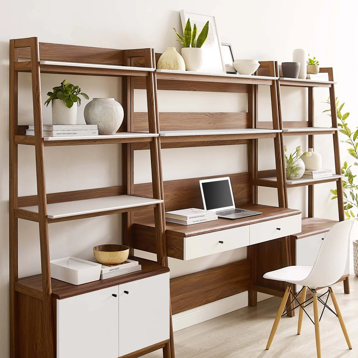 114" Tiered Wood Office Desk and 33" Bookshelf Set - 3-Piece Workspace - Image 15
