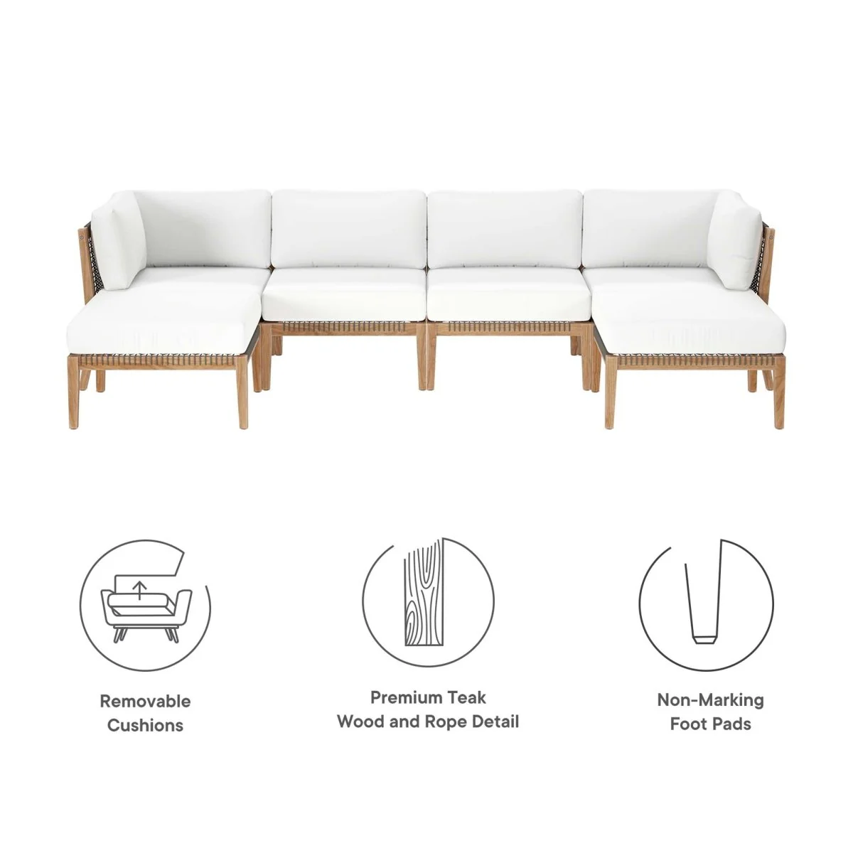 116" Six-Piece Outdoor Patio Teak Wood Sectional Sofa Set for Garden Deck - Image 2