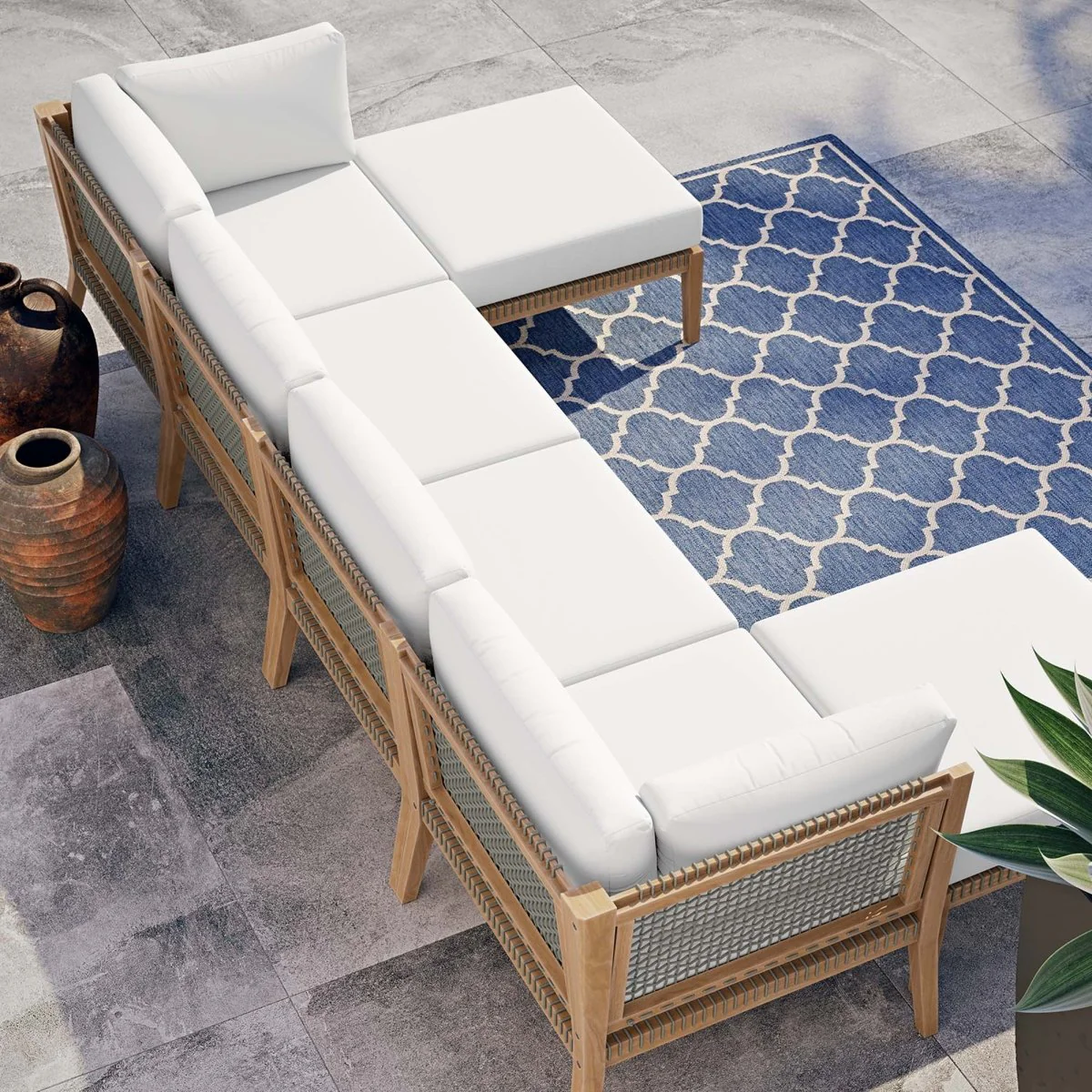 116" Six-Piece Outdoor Patio Teak Wood Sectional Sofa Set for Garden Deck - Image 3
